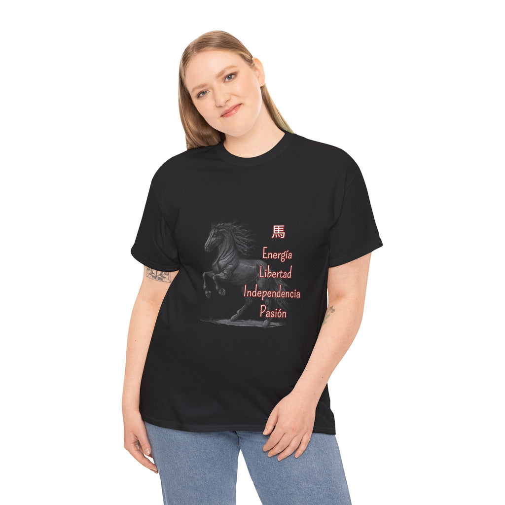 Galloping Black Horse Tee — 'Energy, Liberty, Independence, Passion' Graphic T-Shirt