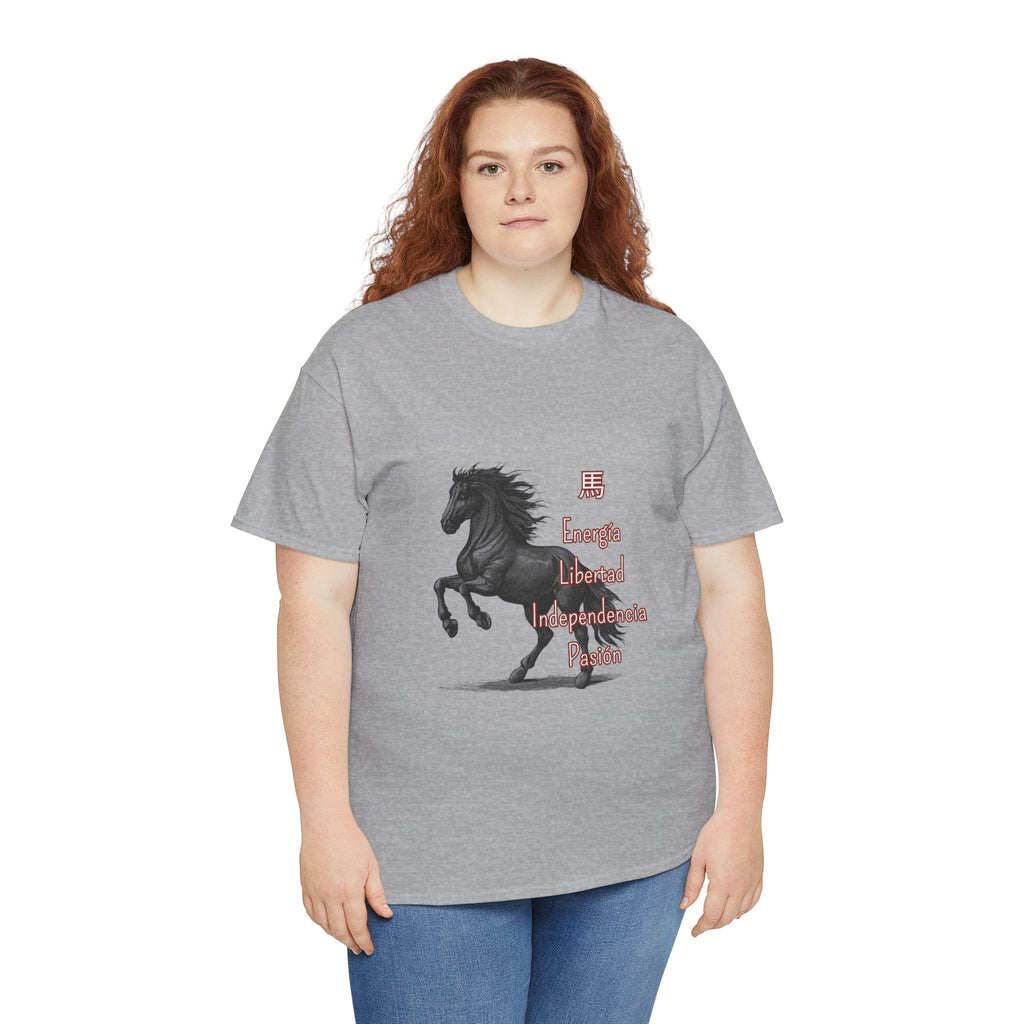 Galloping Black Horse Tee — 'Energy, Liberty, Independence, Passion' Graphic T-Shirt