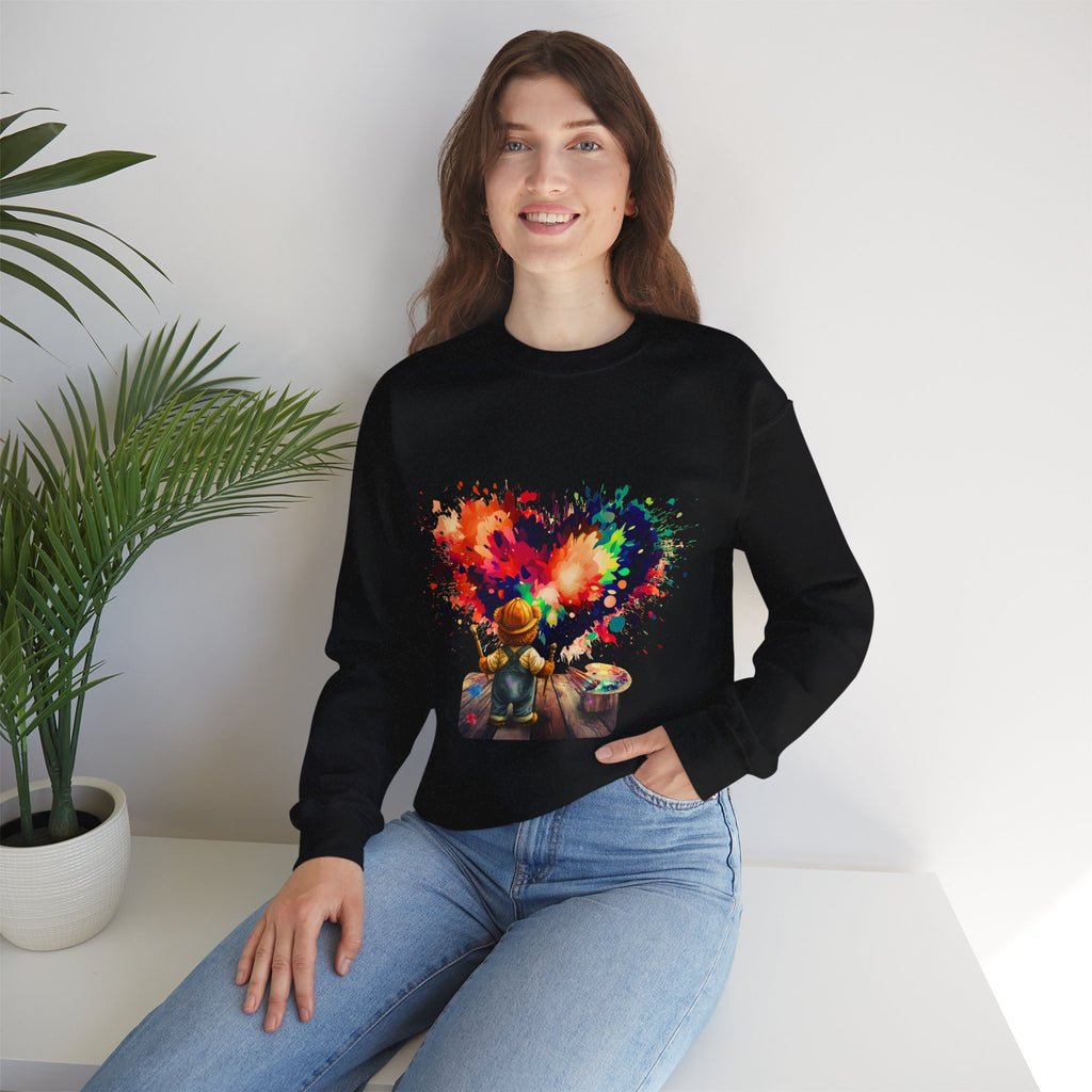 Paint Heart Crewneck Sweatshirt — Artist Painting Colorful Heart Design