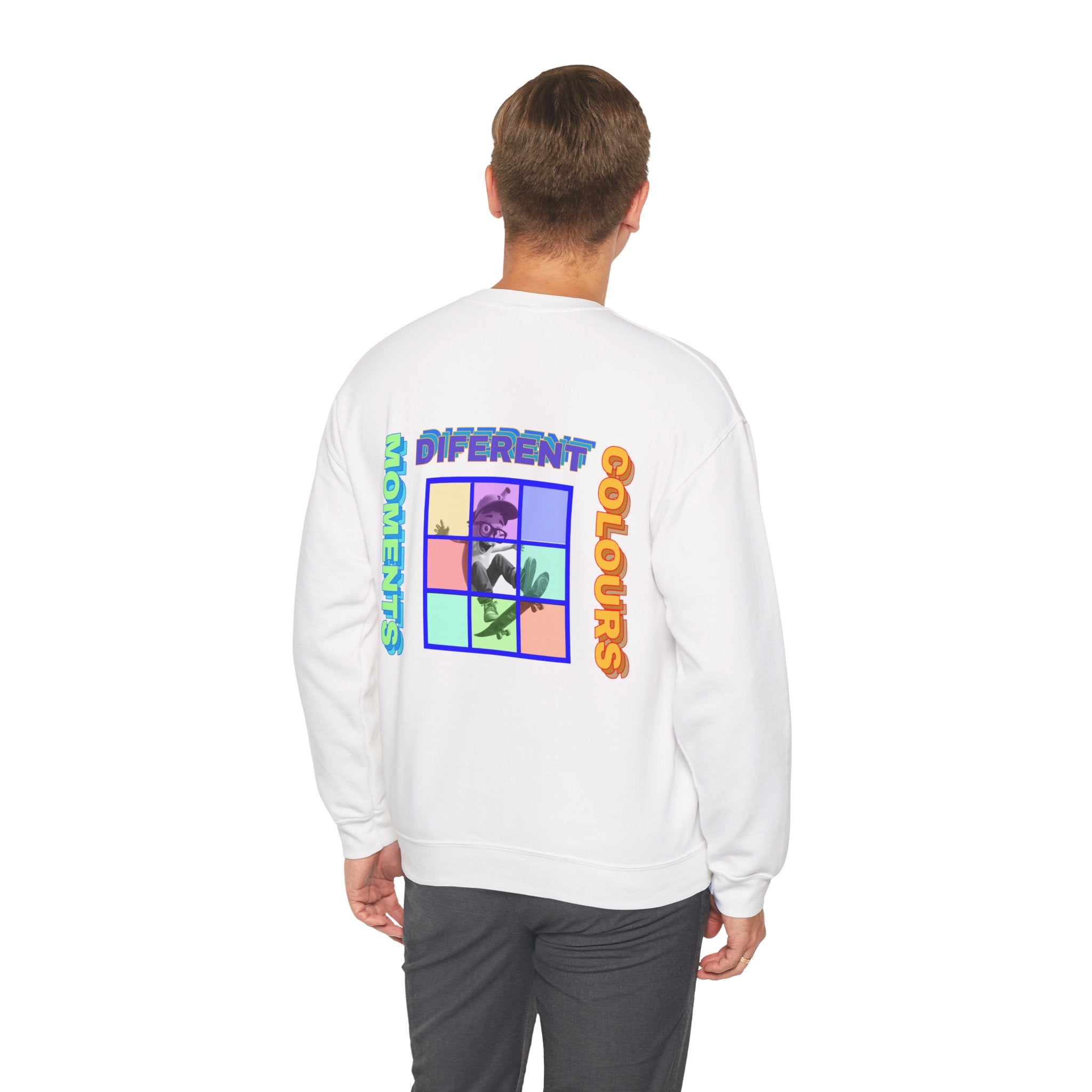 Crewneck Sweatshirt — "Different Colours, Moments" Retro Grid Graphic