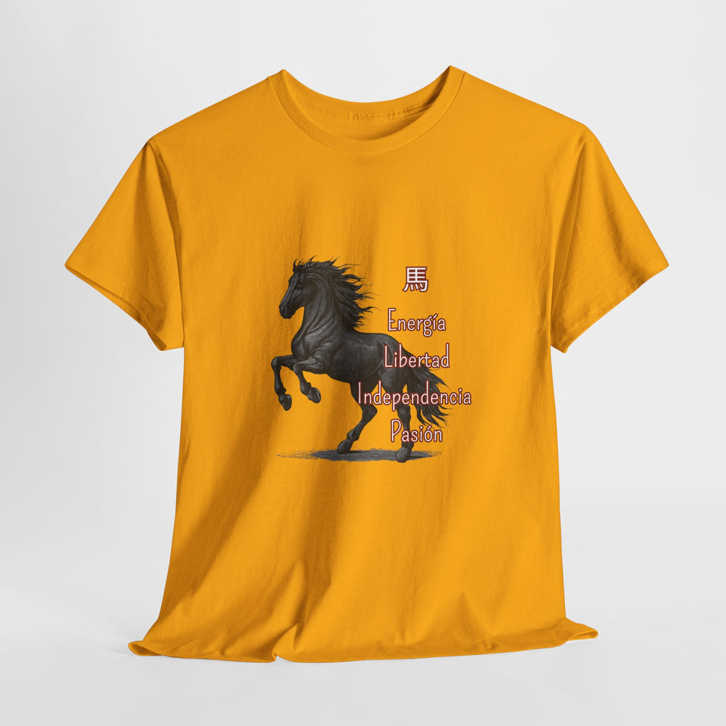 Galloping Black Horse Tee — 'Energy, Liberty, Independence, Passion' Graphic T-Shirt