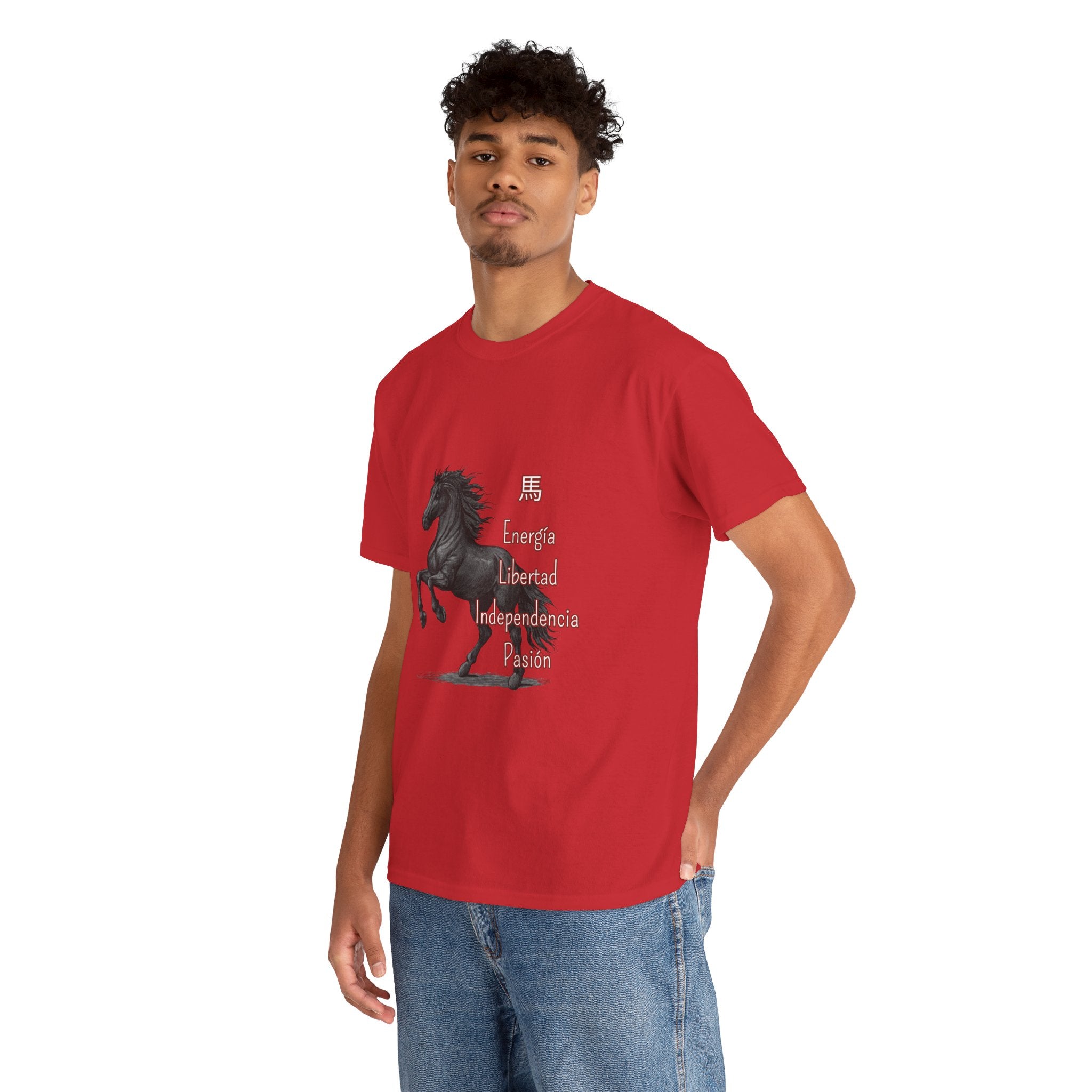 Galloping Black Horse Tee — 'Energy, Liberty, Independence, Passion' Graphic T-Shirt