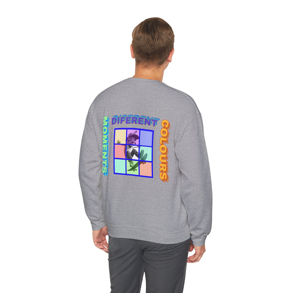 Crewneck Sweatshirt — "Different Colours, Moments" Retro Grid Graphic