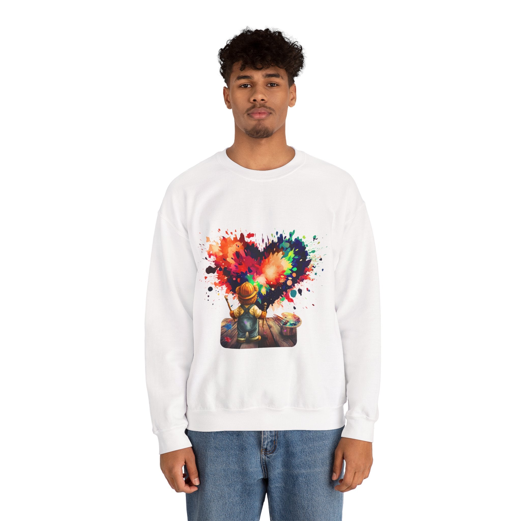 Paint Heart Crewneck Sweatshirt — Artist Painting Colorful Heart Design