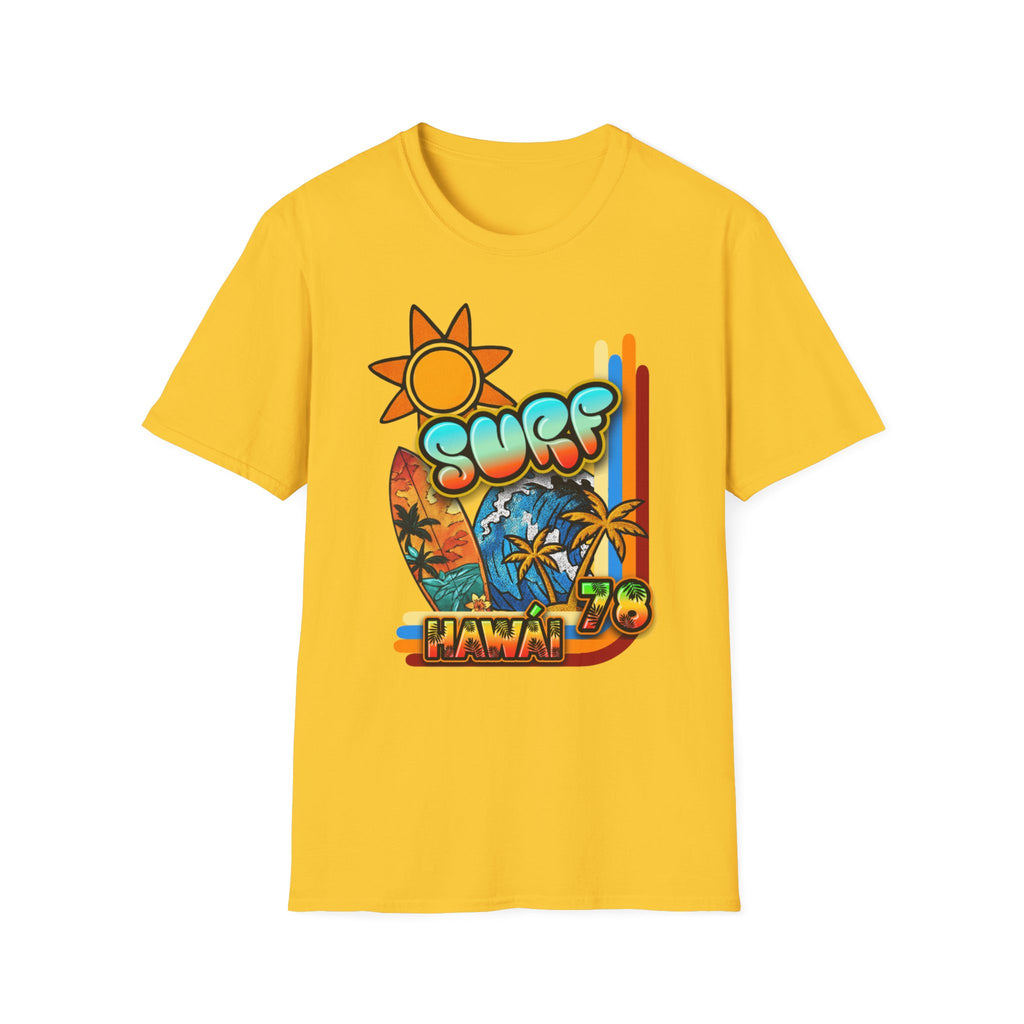 Surf Hawaii T-Shirt — Retro Tropical Sun & Palm Beach Tee