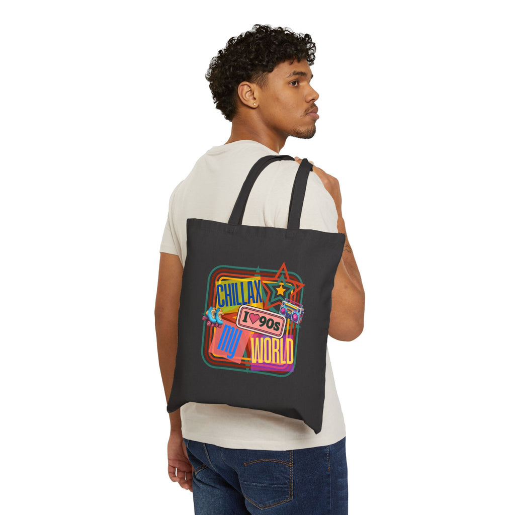 Tote Bag — Vintage 90s 'Chillax My World' Retro Graphic Cotton Canvas Tote