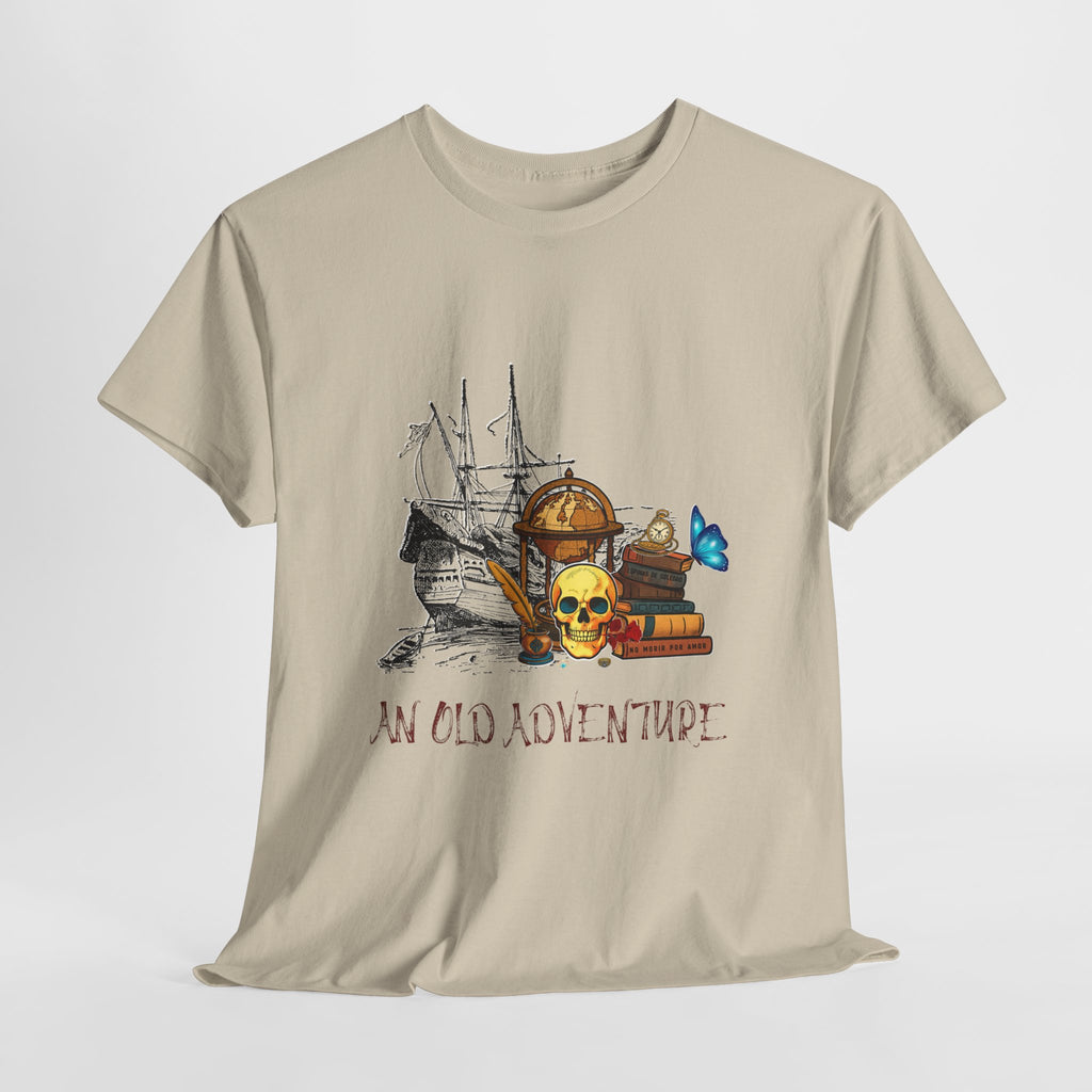 Adventure Skull AND BOOK — Vintage Ship, Globe & Books Graphic Shirt (An Old Adventure)