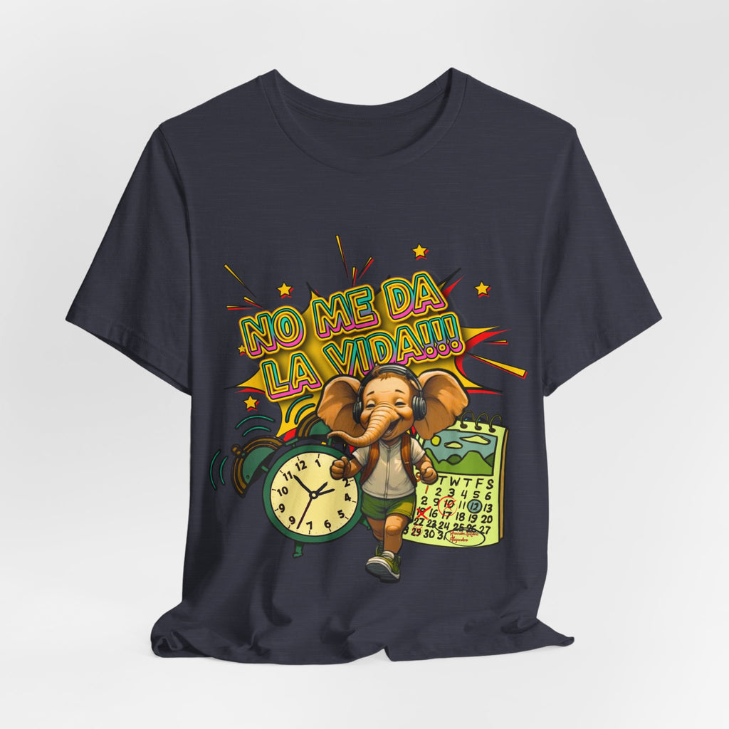 No Me Da La Vida Elephant Graphic Tee — Funny Spanish Alarm Clock T-Shirt