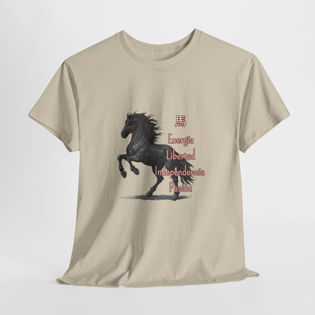 Galloping Black Horse Tee — 'Energy, Liberty, Independence, Passion' Graphic T-Shirt
