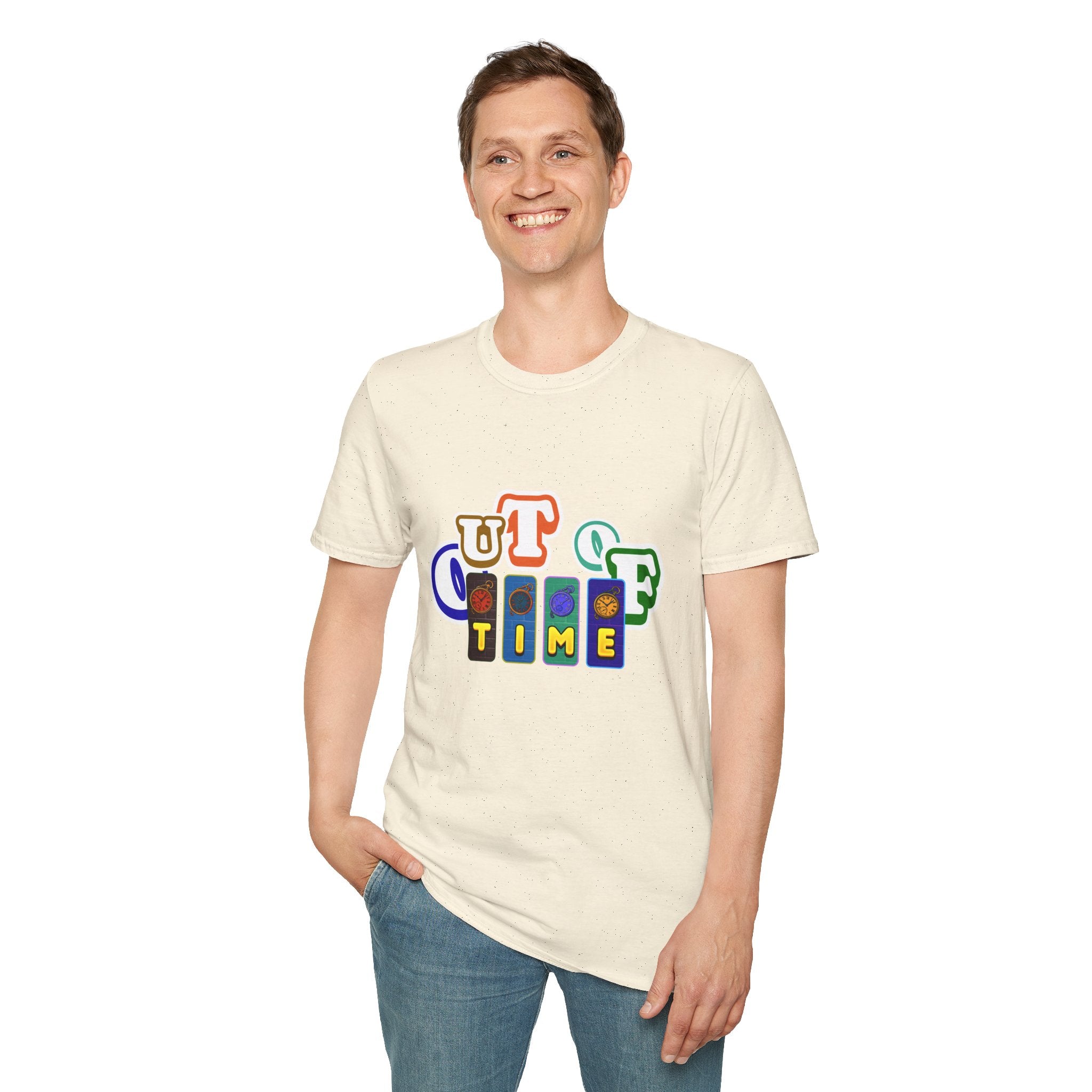 Out of Time T-Shirt — Retro Block Letter Graphic Tee