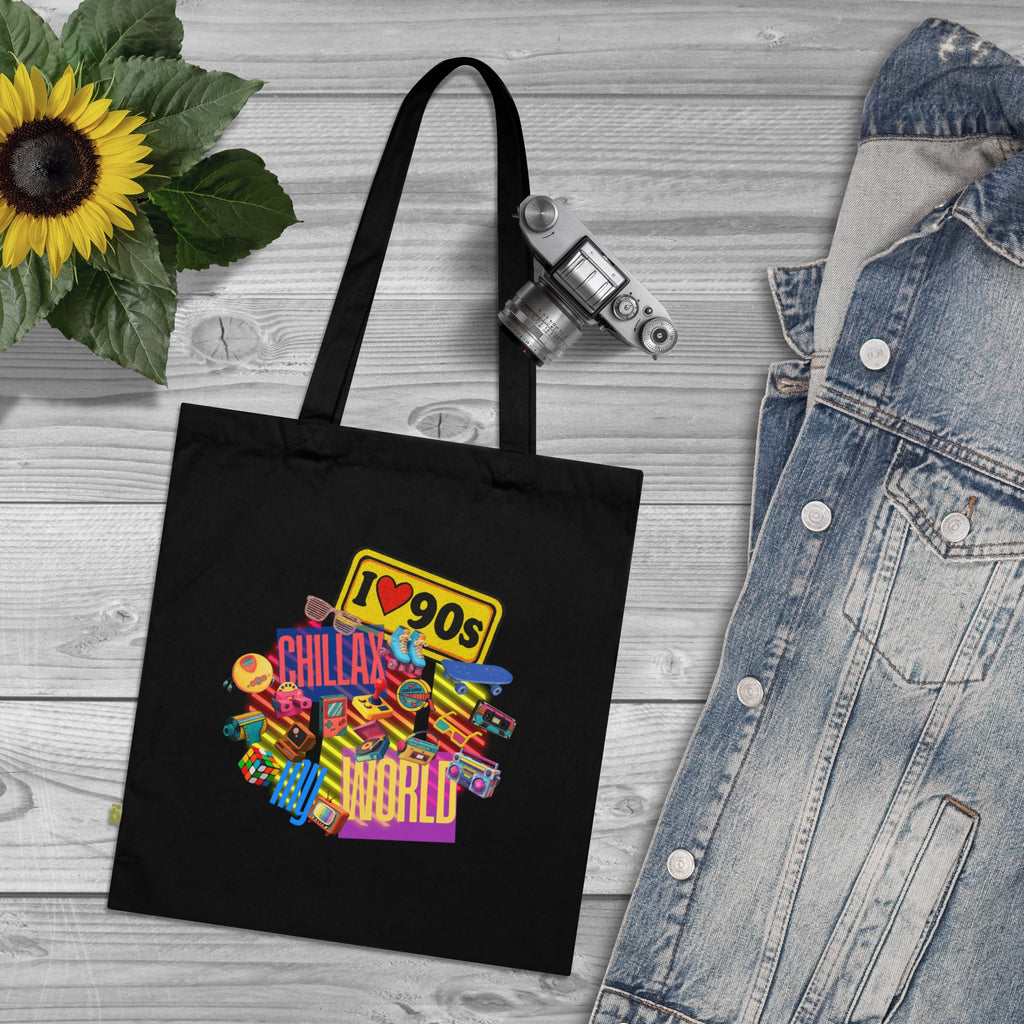 Tote Bag — Colorful "Create Your World" Retro Graphic Organic Tote
