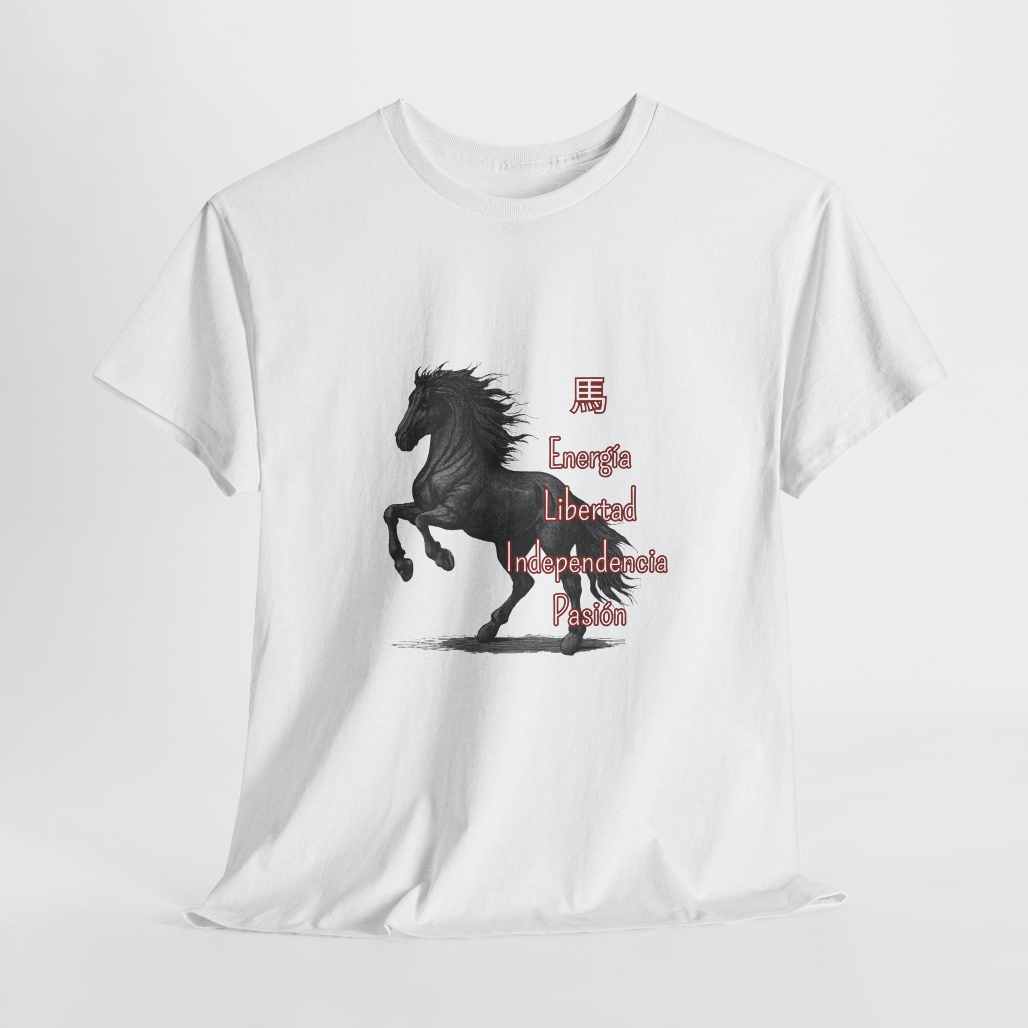 Galloping Black Horse Tee — 'Energy, Liberty, Independence, Passion' Graphic T-Shirt