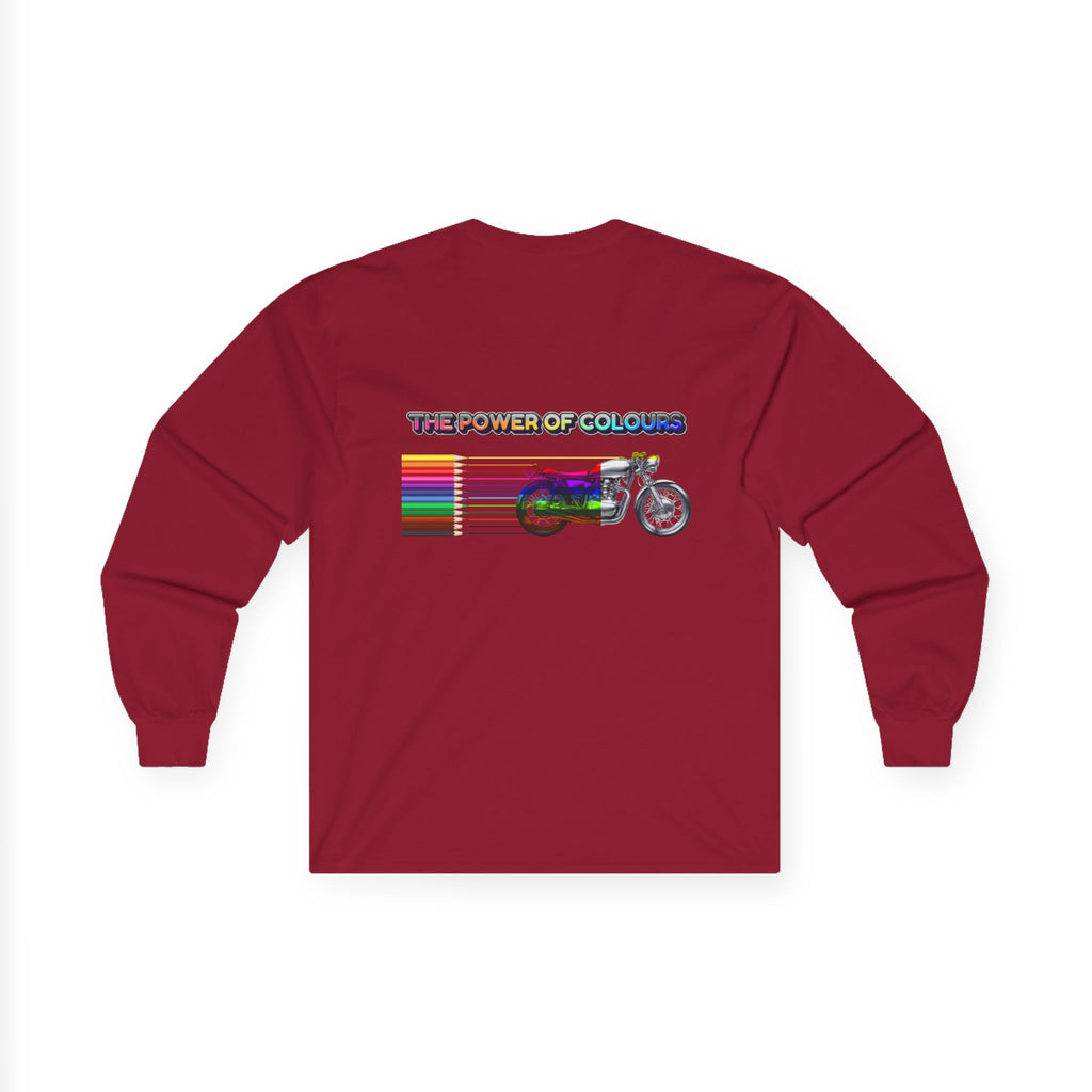 Long Sleeve Tee — 'The Power of Colours' Rainbow Motorcycle Graphic