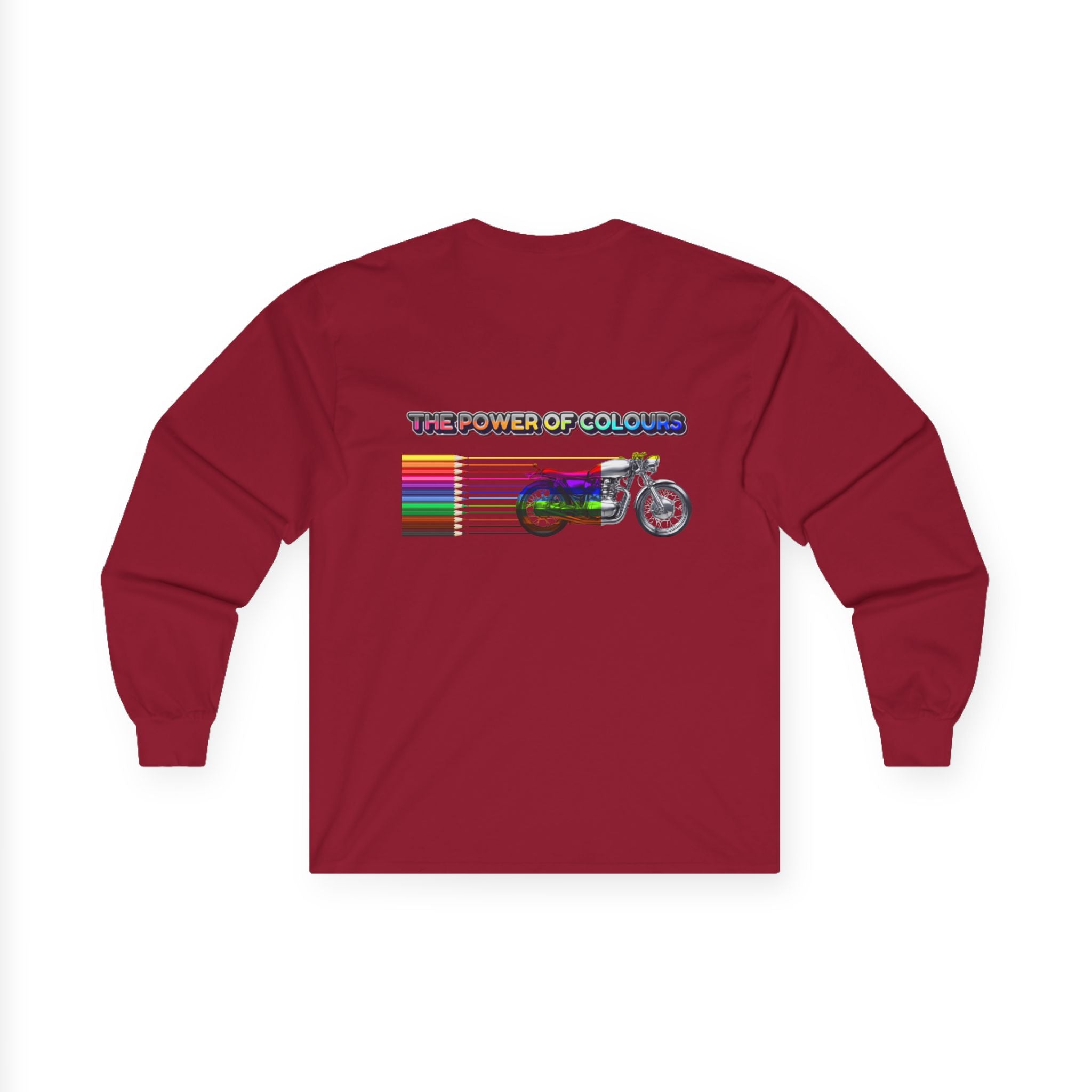 Long Sleeve Tee — 'The Power of Colours' Rainbow Motorcycle Graphic