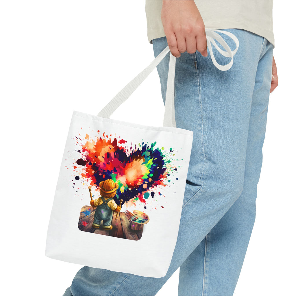 Artist Kid Paint Heart Tote Bag – Colorful Heart Splash All-Over Print Tote