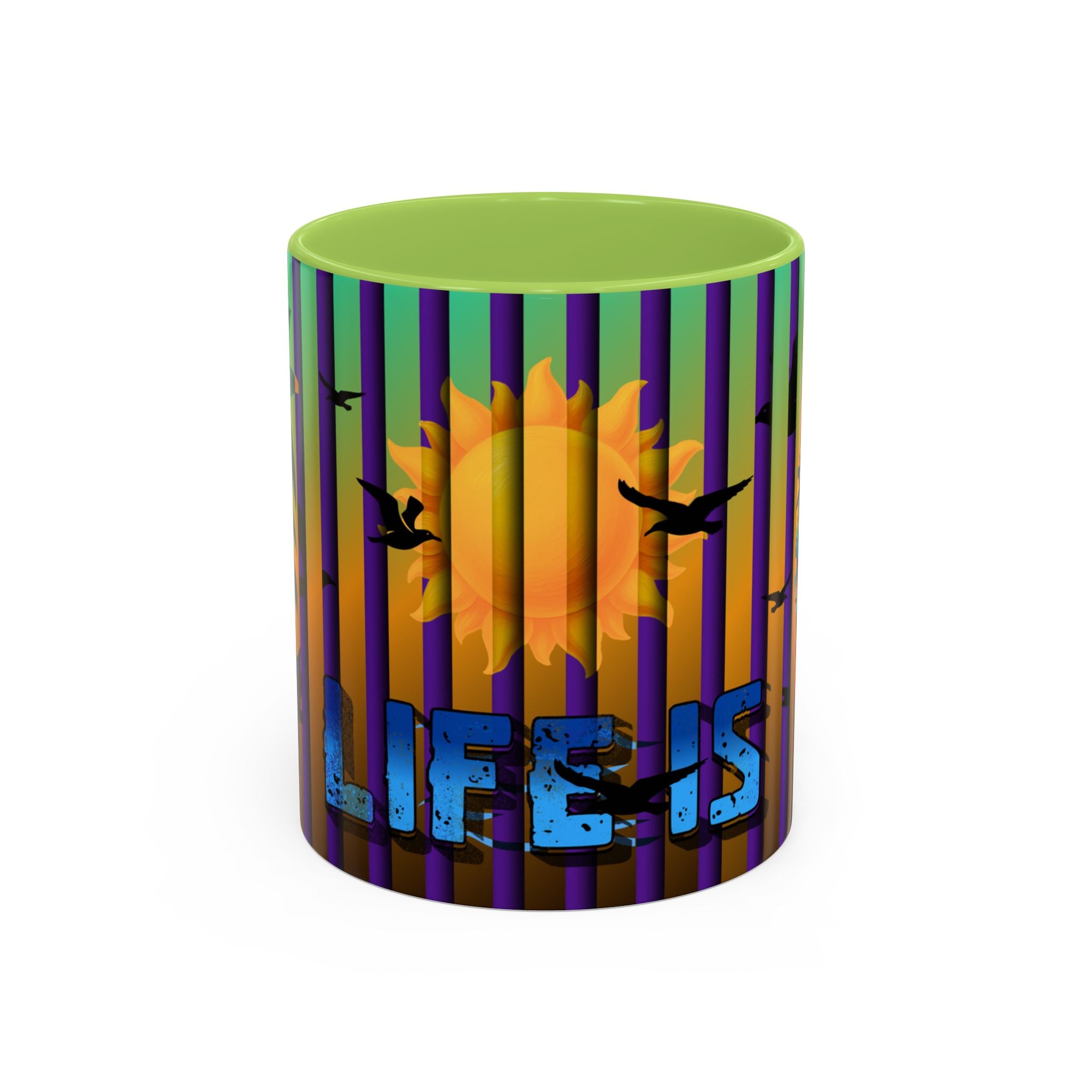 Surfing Life Coffee Mug — Colorful Sun & Surfboard Accent Mug (11/15oz)