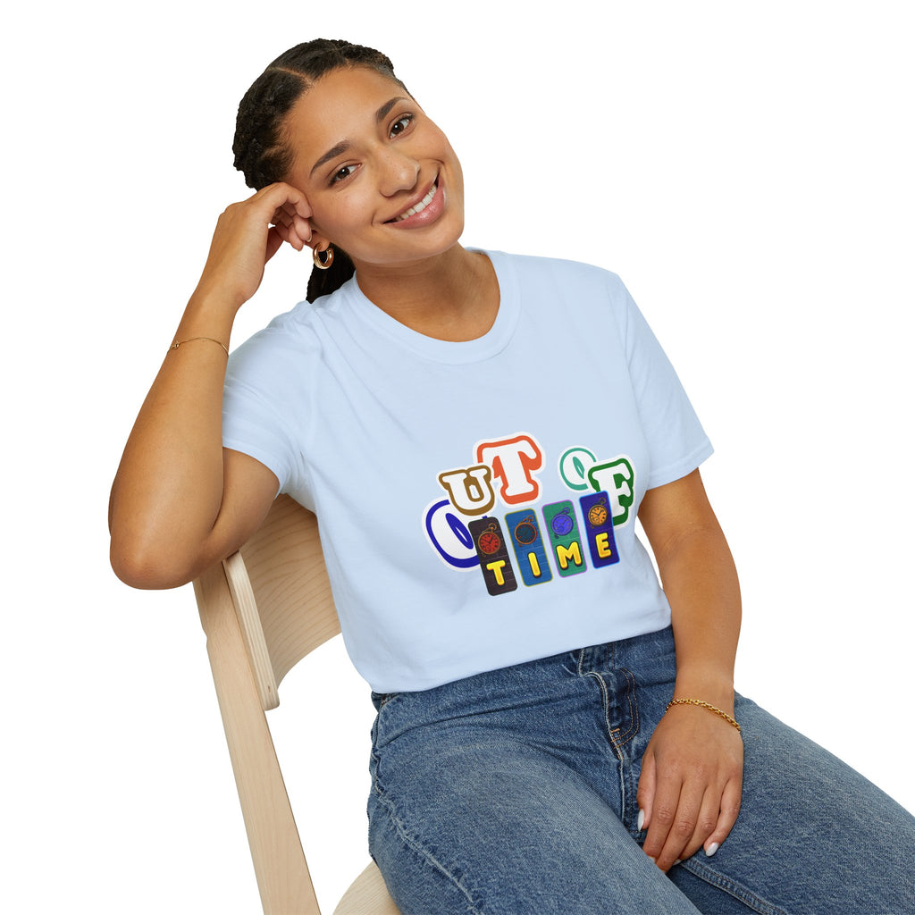 Out of Time T-Shirt — Retro Block Letter Graphic Tee