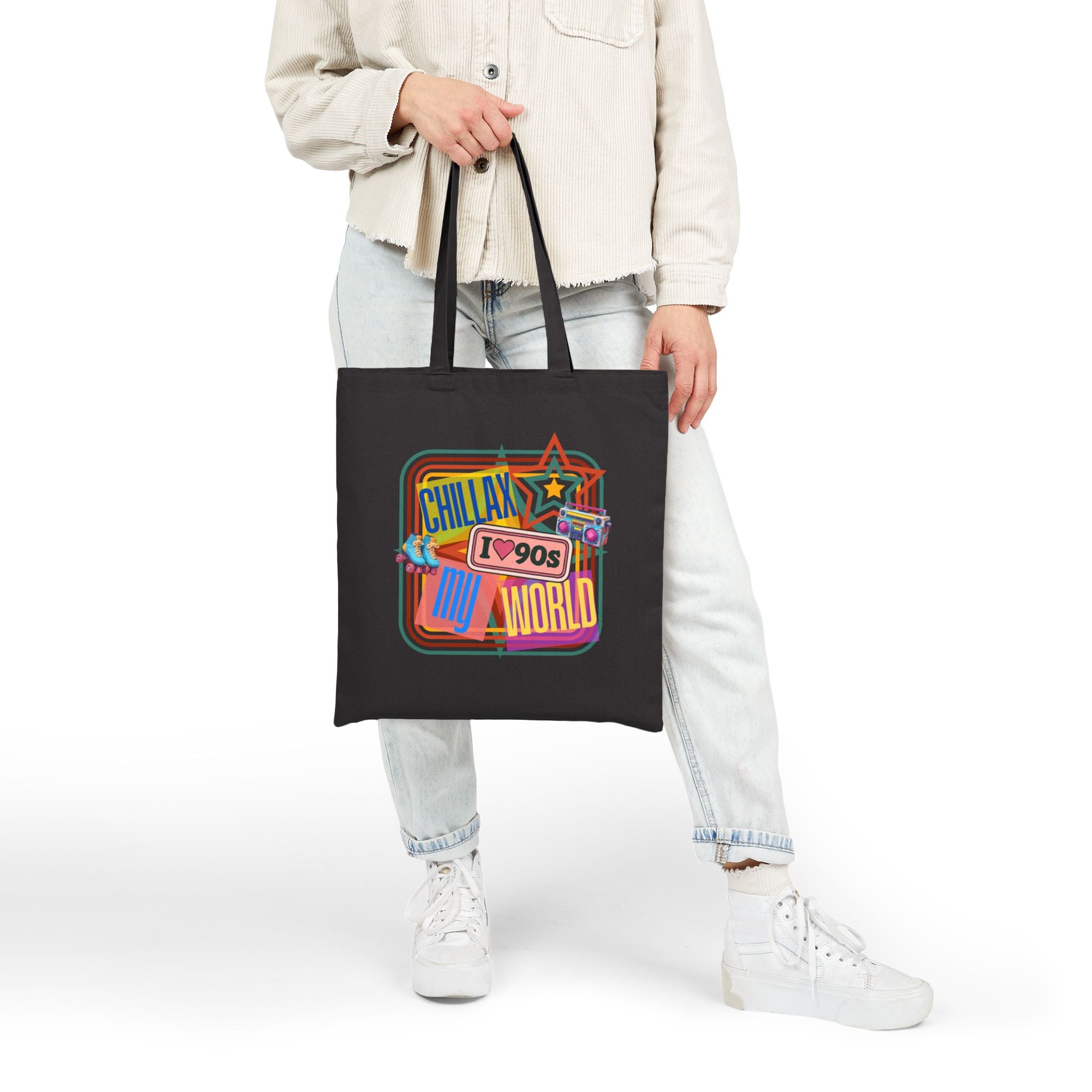Tote Bag — Vintage 90s 'Chillax My World' Retro Graphic Cotton Canvas Tote
