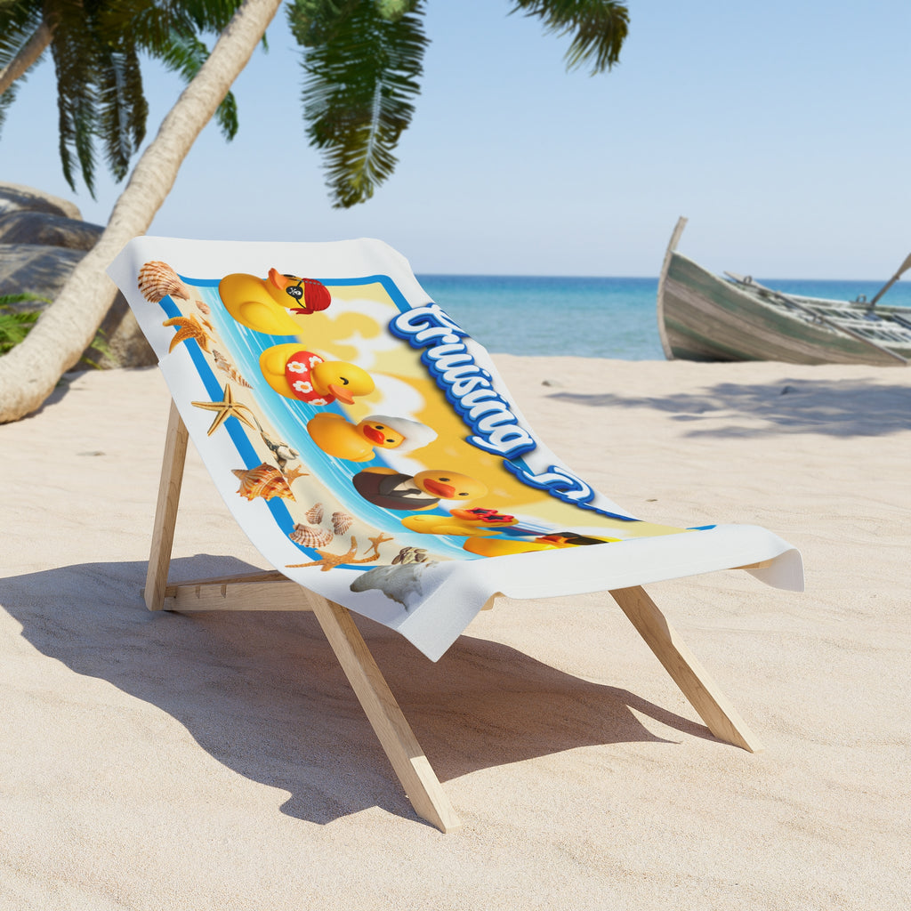 Cruising Ducks Beach Towel — Cute Rubber Duck Beach Towel with Seashells