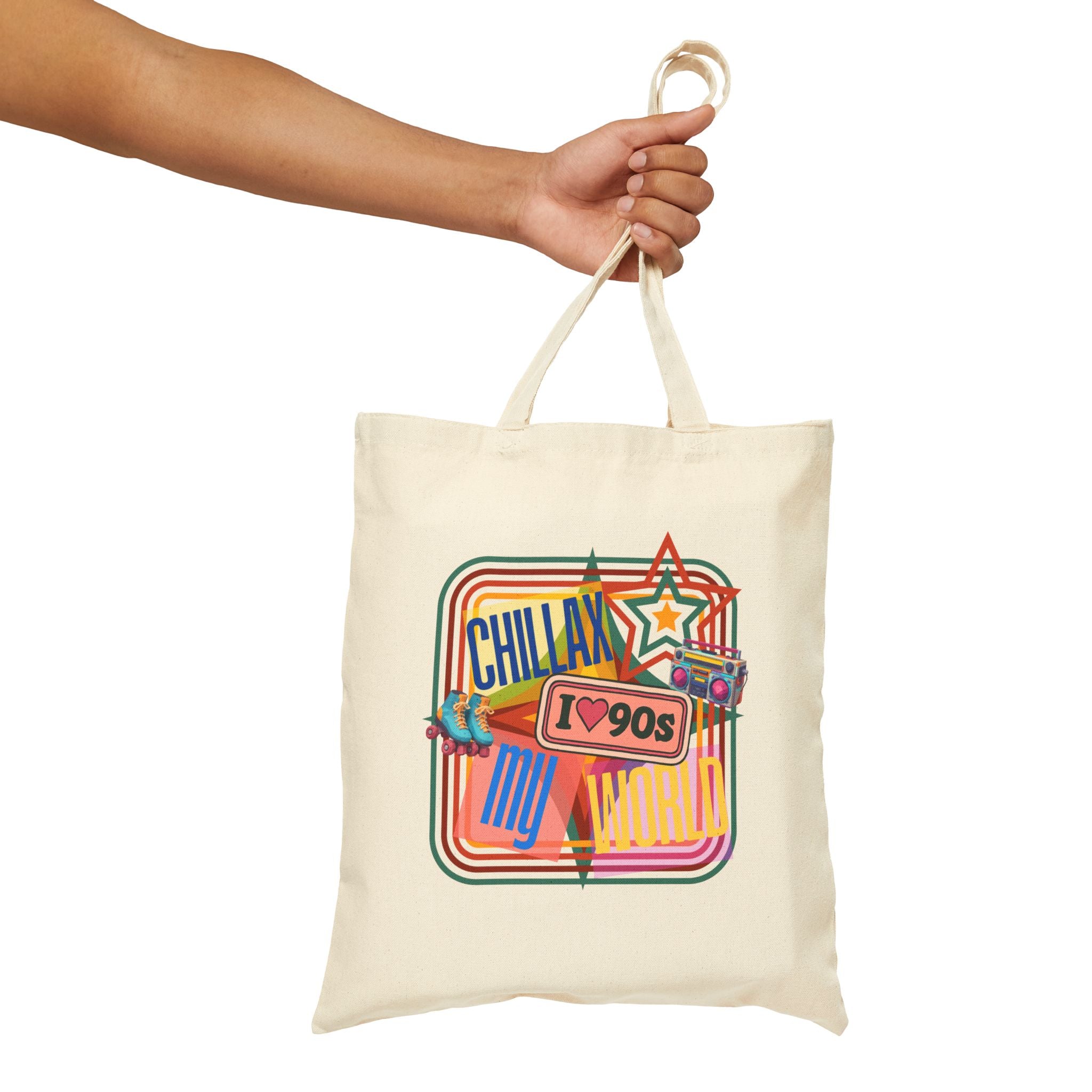 Tote Bag — Vintage 90s 'Chillax My World' Retro Graphic Cotton Canvas Tote