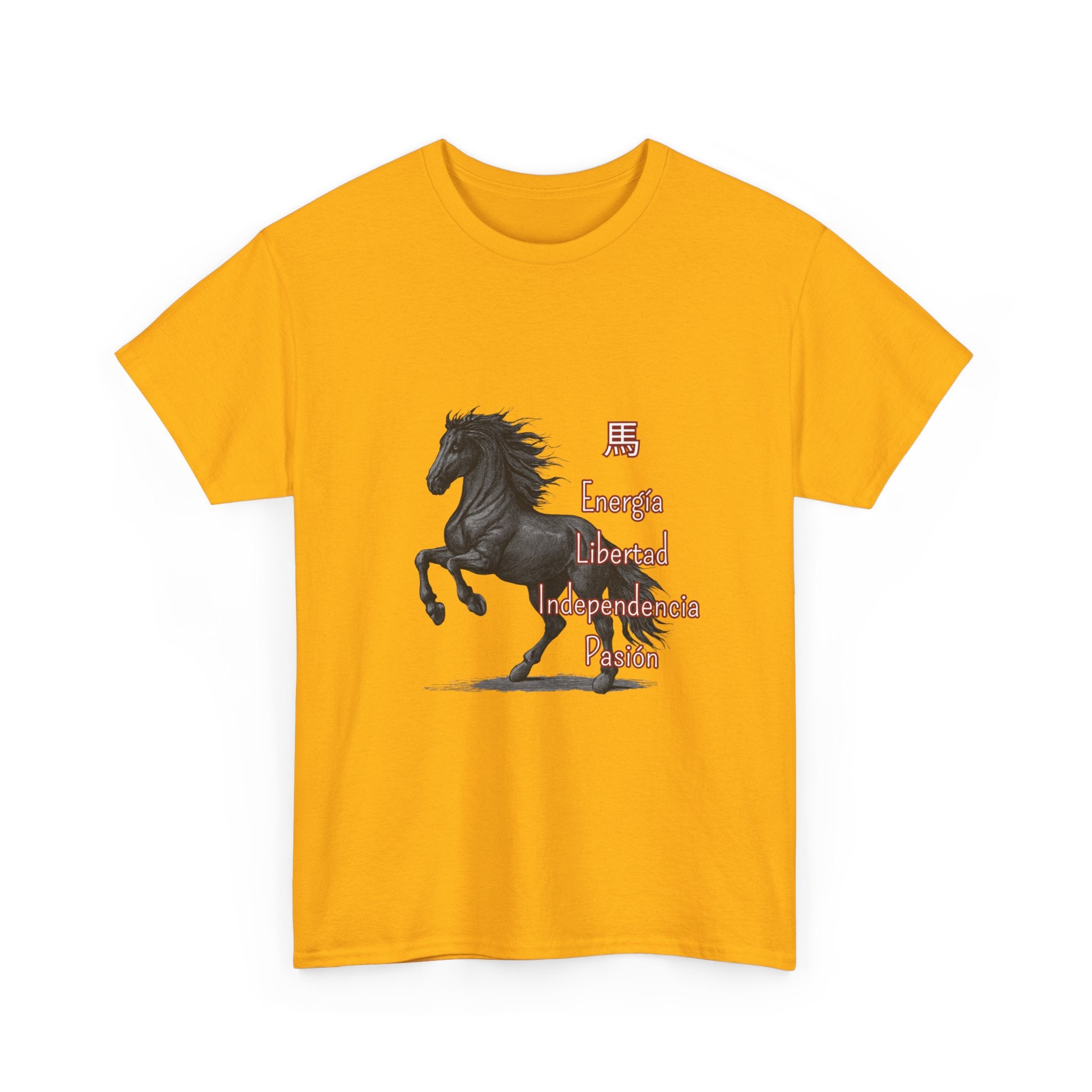 Galloping Black Horse Tee — 'Energy, Liberty, Independence, Passion' Graphic T-Shirt