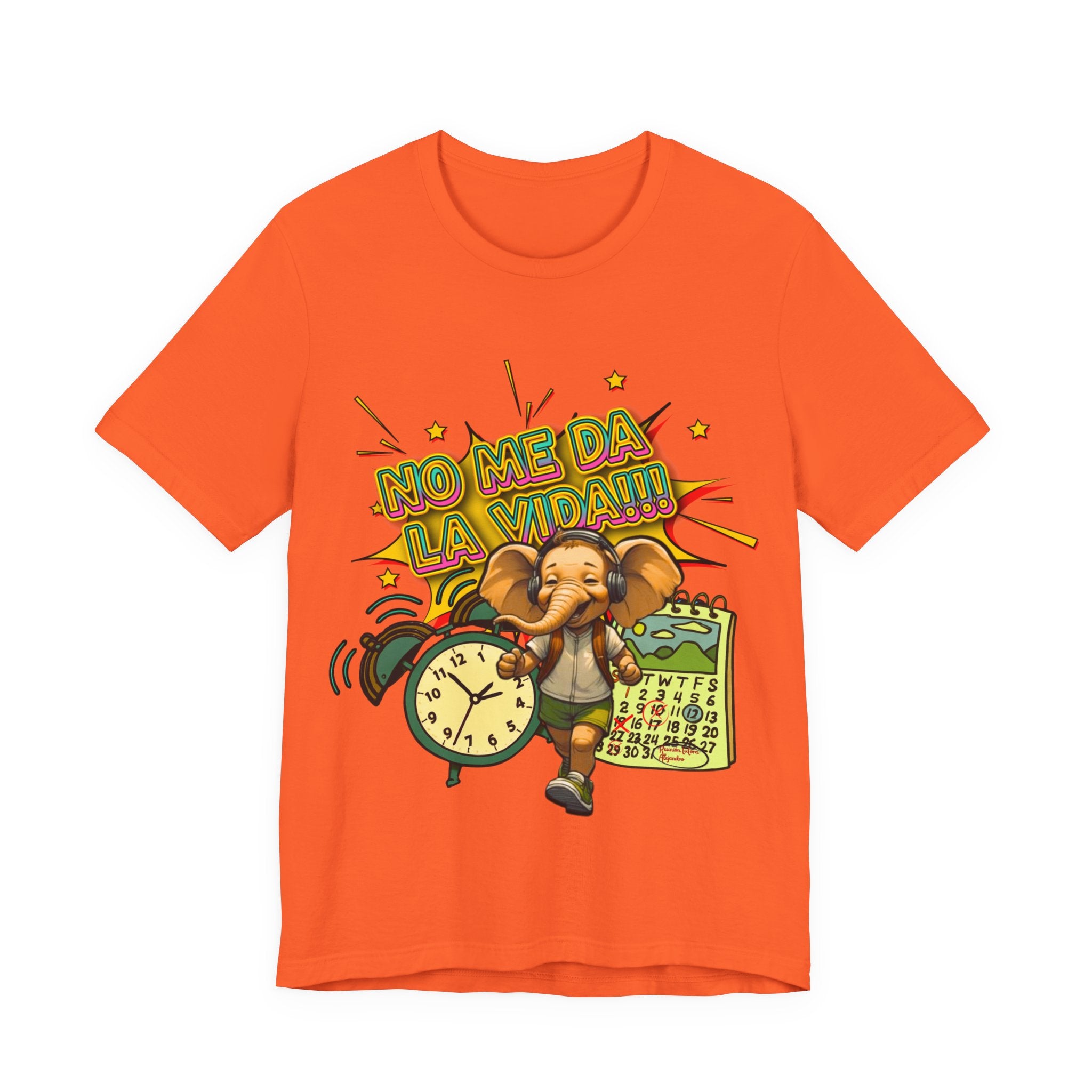 No Me Da La Vida Elephant Graphic Tee — Funny Spanish Alarm Clock T-Shirt