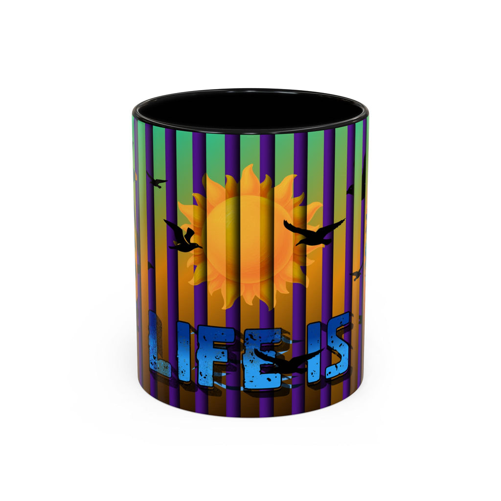 Surfing Life Coffee Mug — Colorful Sun & Surfboard Accent Mug (11/15oz)