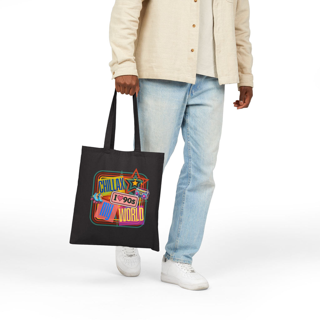 Tote Bag — Vintage 90s 'Chillax My World' Retro Graphic Cotton Canvas Tote
