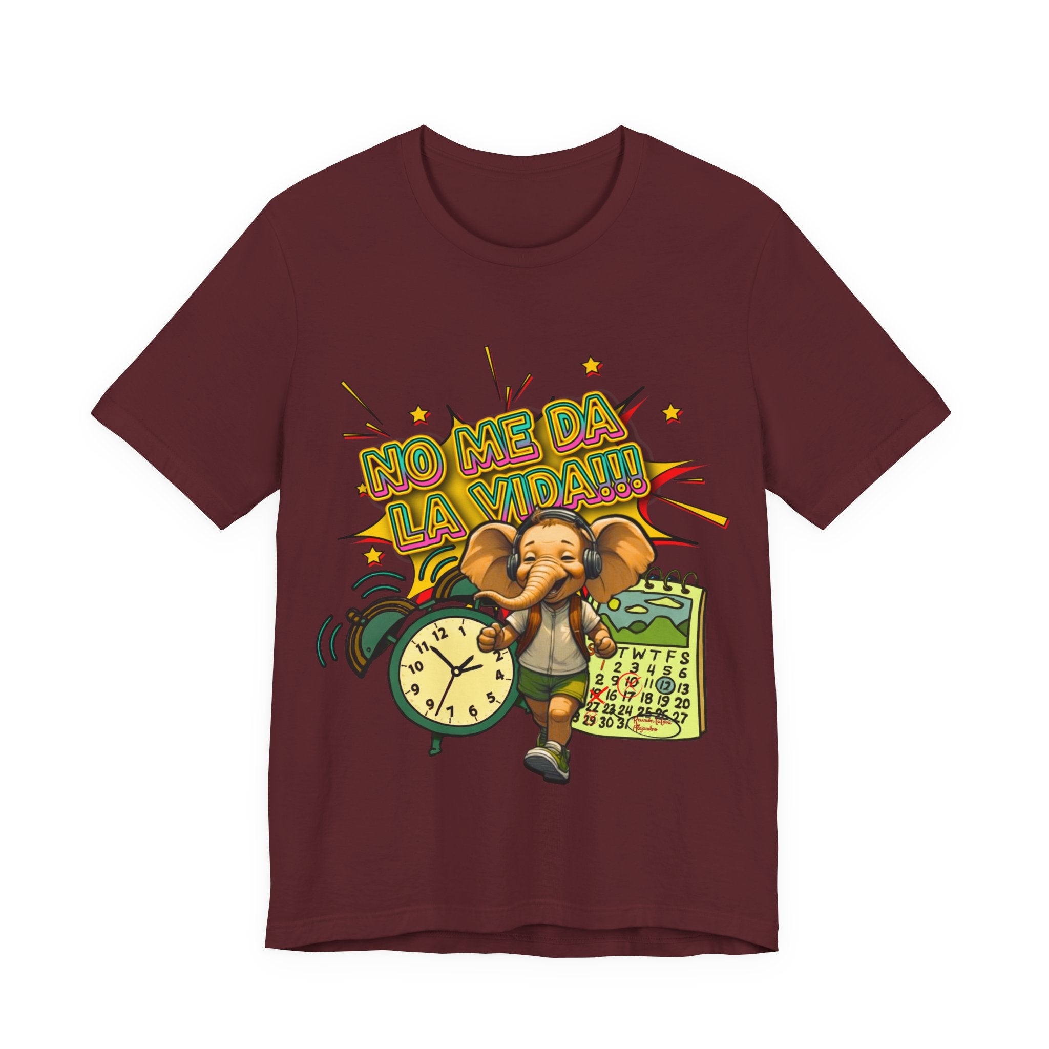 No Me Da La Vida Elephant Graphic Tee — Funny Spanish Alarm Clock T-Shirt