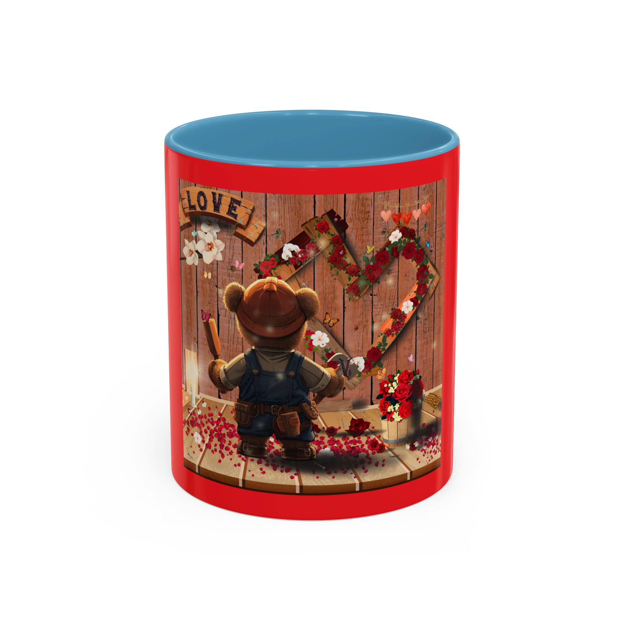 Valentine Bear Coffee Mug — Rustic Heart Cottagecore Accent Mug (11/15 oz)
