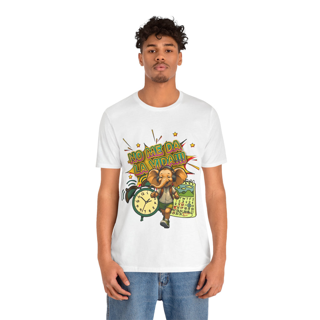 No Me Da La Vida Elephant Graphic Tee — Funny Spanish Alarm Clock T-Shirt