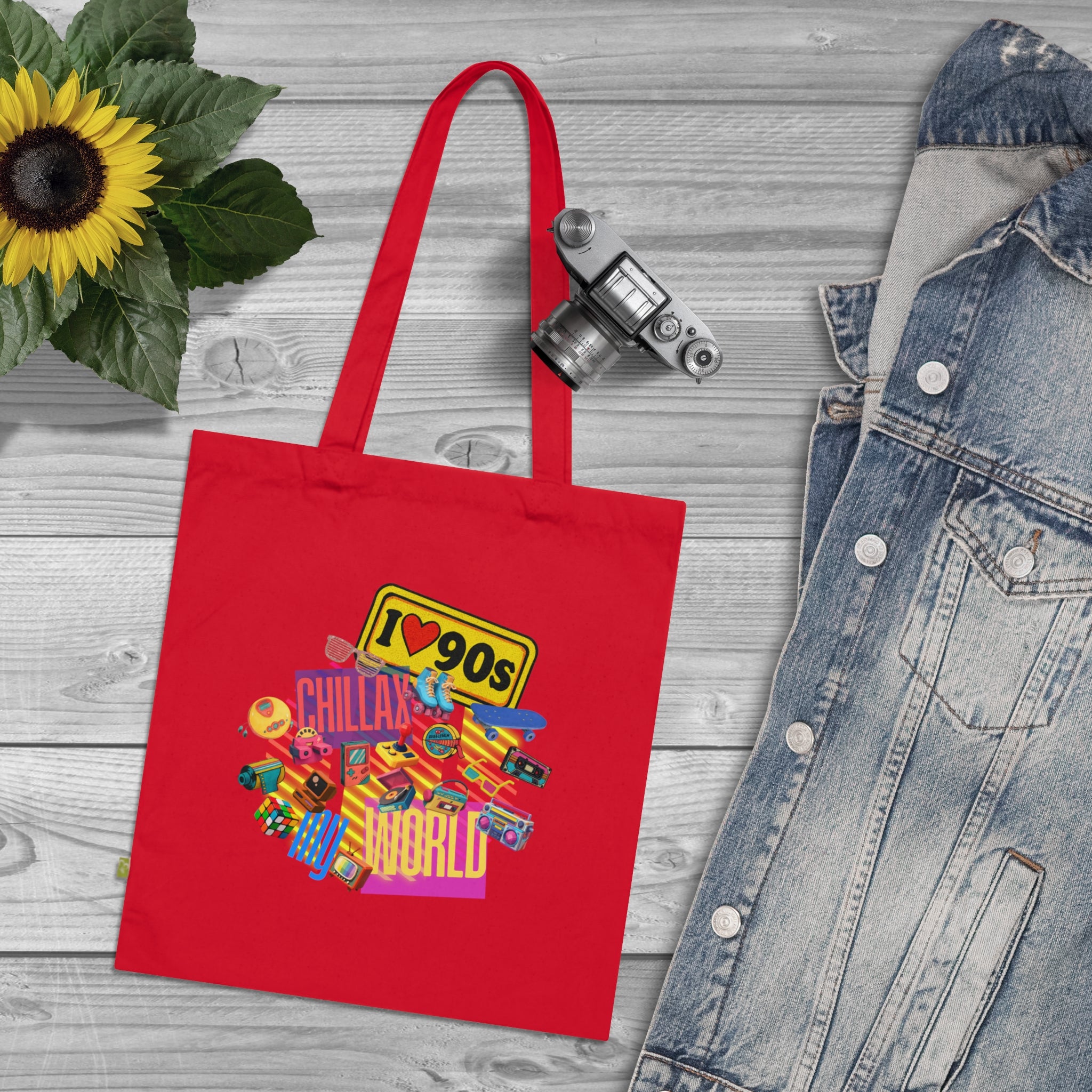 Tote Bag — Colorful "Create Your World" Retro Graphic Organic Tote