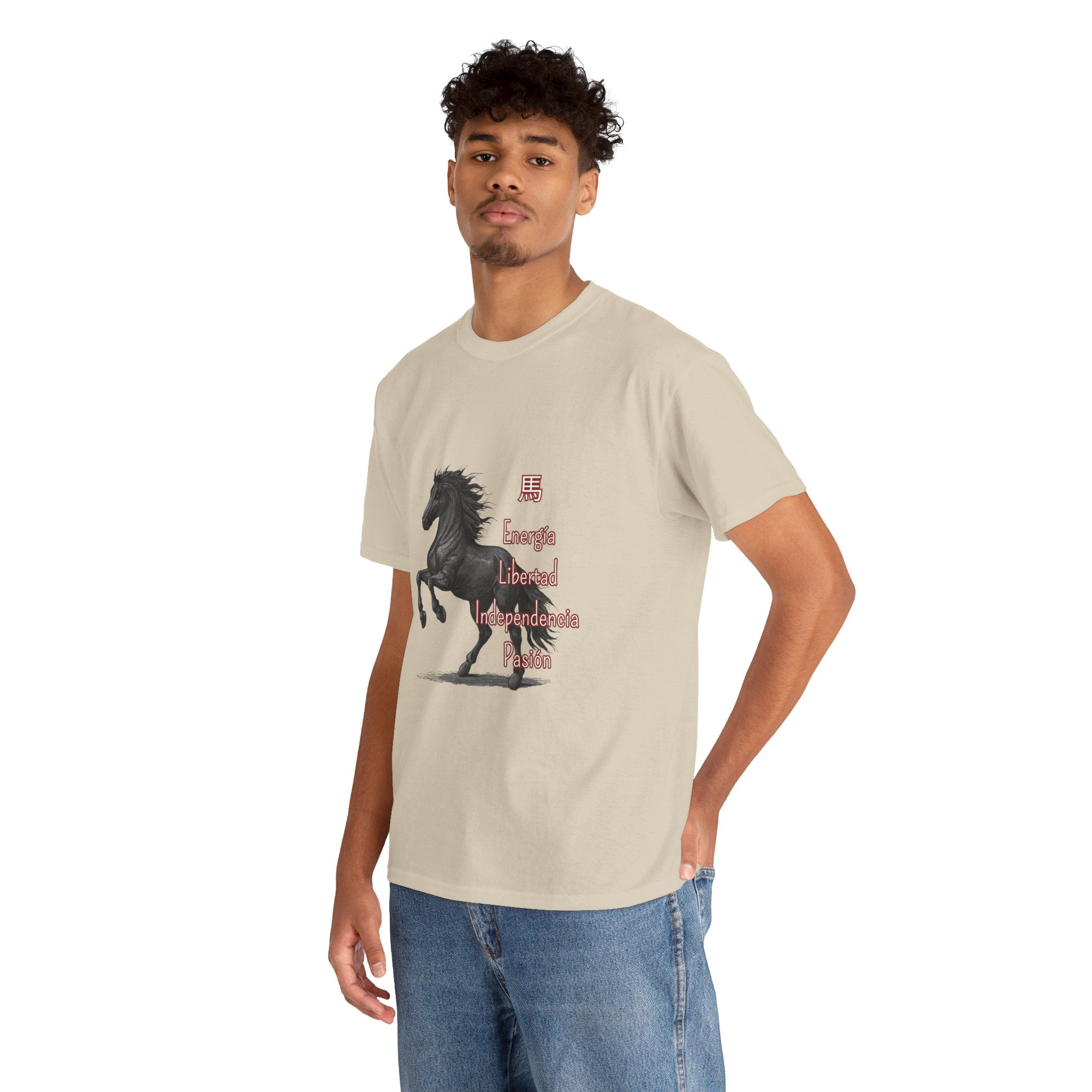 Galloping Black Horse Tee — 'Energy, Liberty, Independence, Passion' Graphic T-Shirt