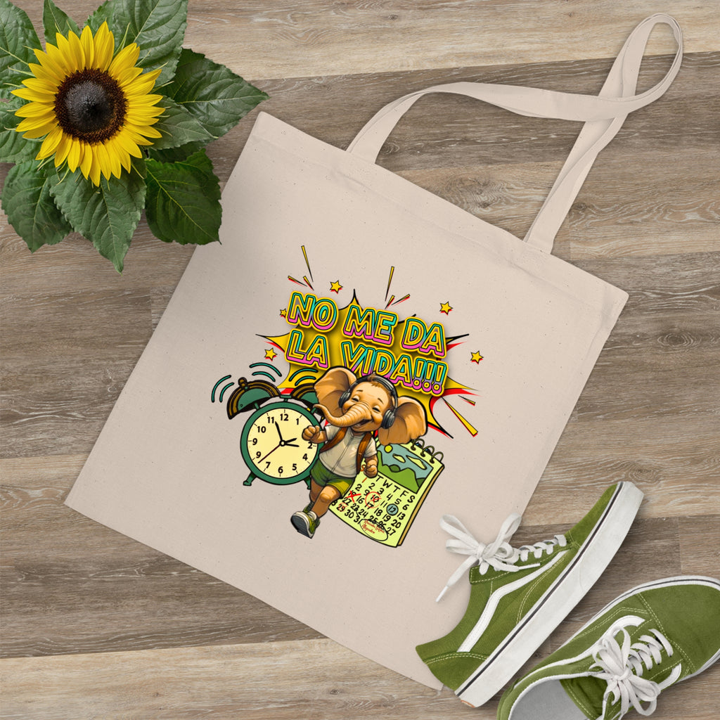 No Me Da La Vida Elephant Tote Bag – Funny Spanish Alarm Clock Design