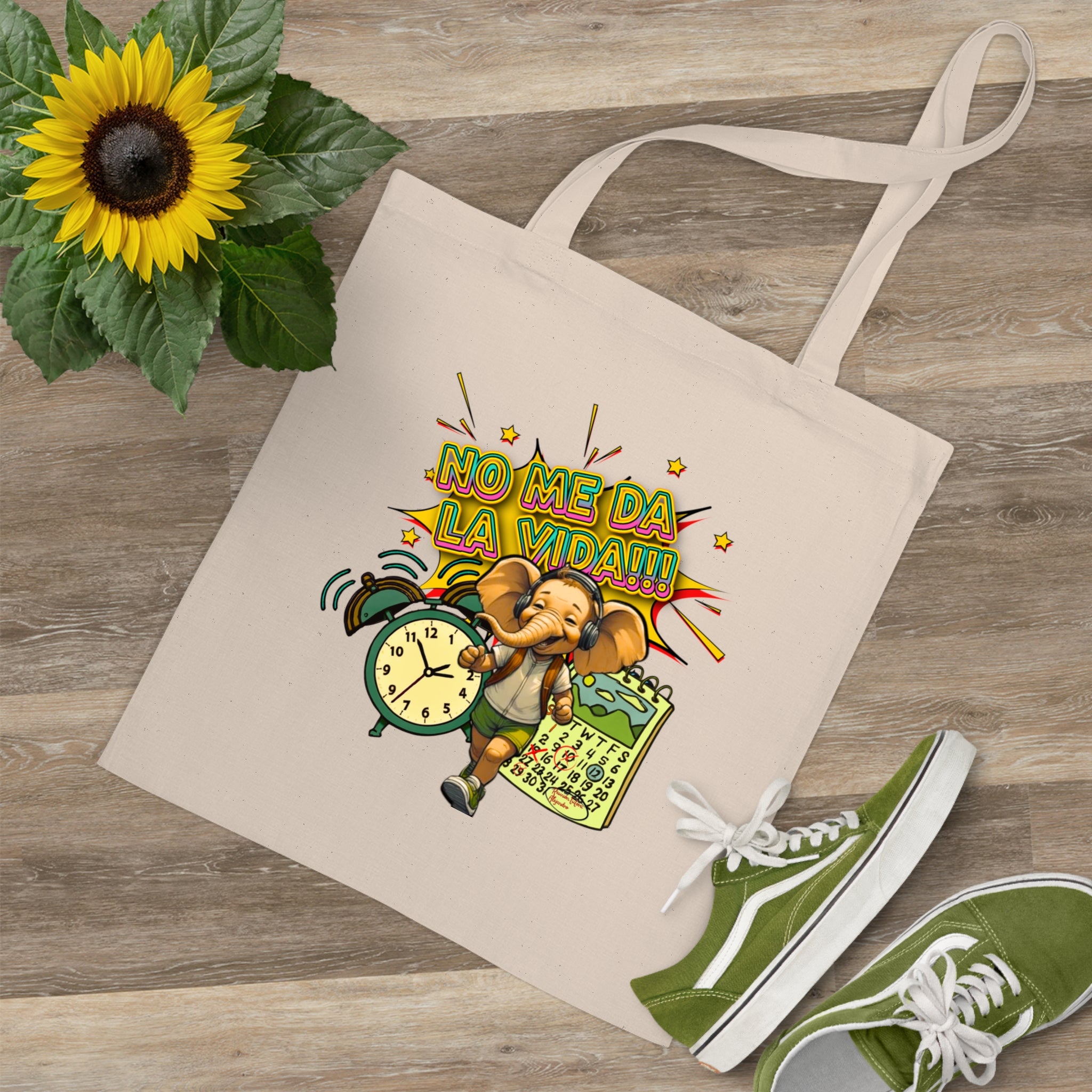 No Me Da La Vida Elephant Tote Bag – Funny Spanish Alarm Clock Design