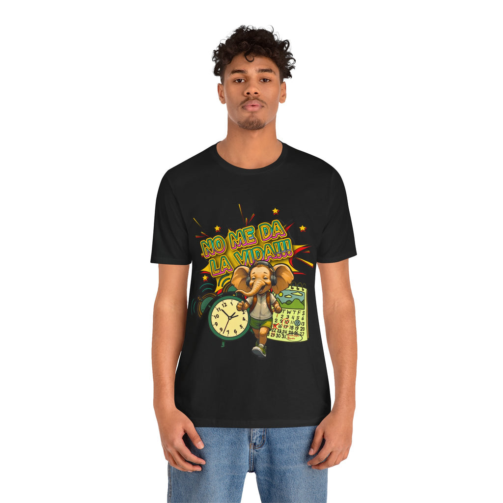 No Me Da La Vida Elephant Graphic Tee — Funny Spanish Alarm Clock T-Shirt