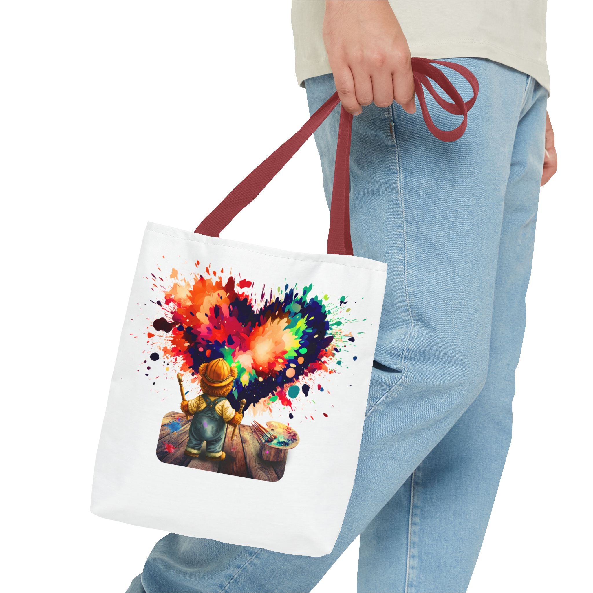 Artist Kid Paint Heart Tote Bag – Colorful Heart Splash All-Over Print Tote