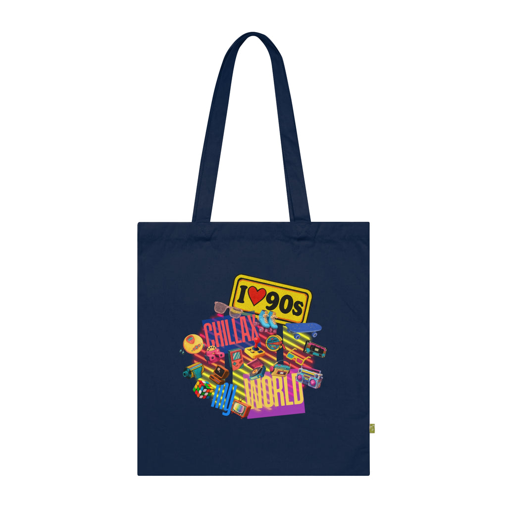 Tote Bag — Colorful "Create Your World" Retro Graphic Organic Tote