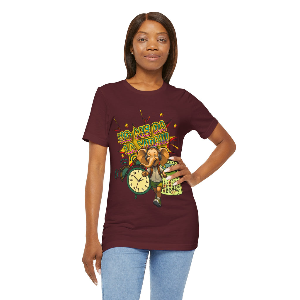 No Me Da La Vida Elephant Graphic Tee — Funny Spanish Alarm Clock T-Shirt