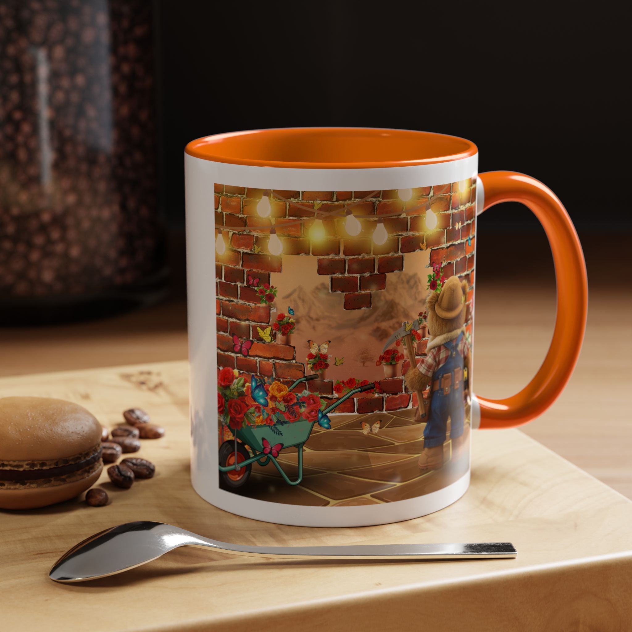 Garden Boy Coffee Mug — Whimsical Scarecrow Garden Scene Accent Mug