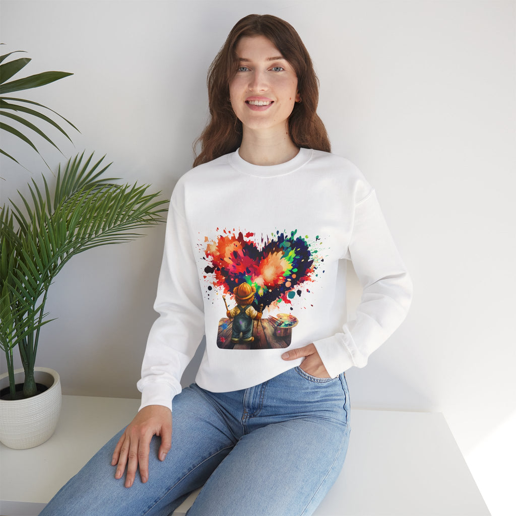Paint Heart Crewneck Sweatshirt — Artist Painting Colorful Heart Design