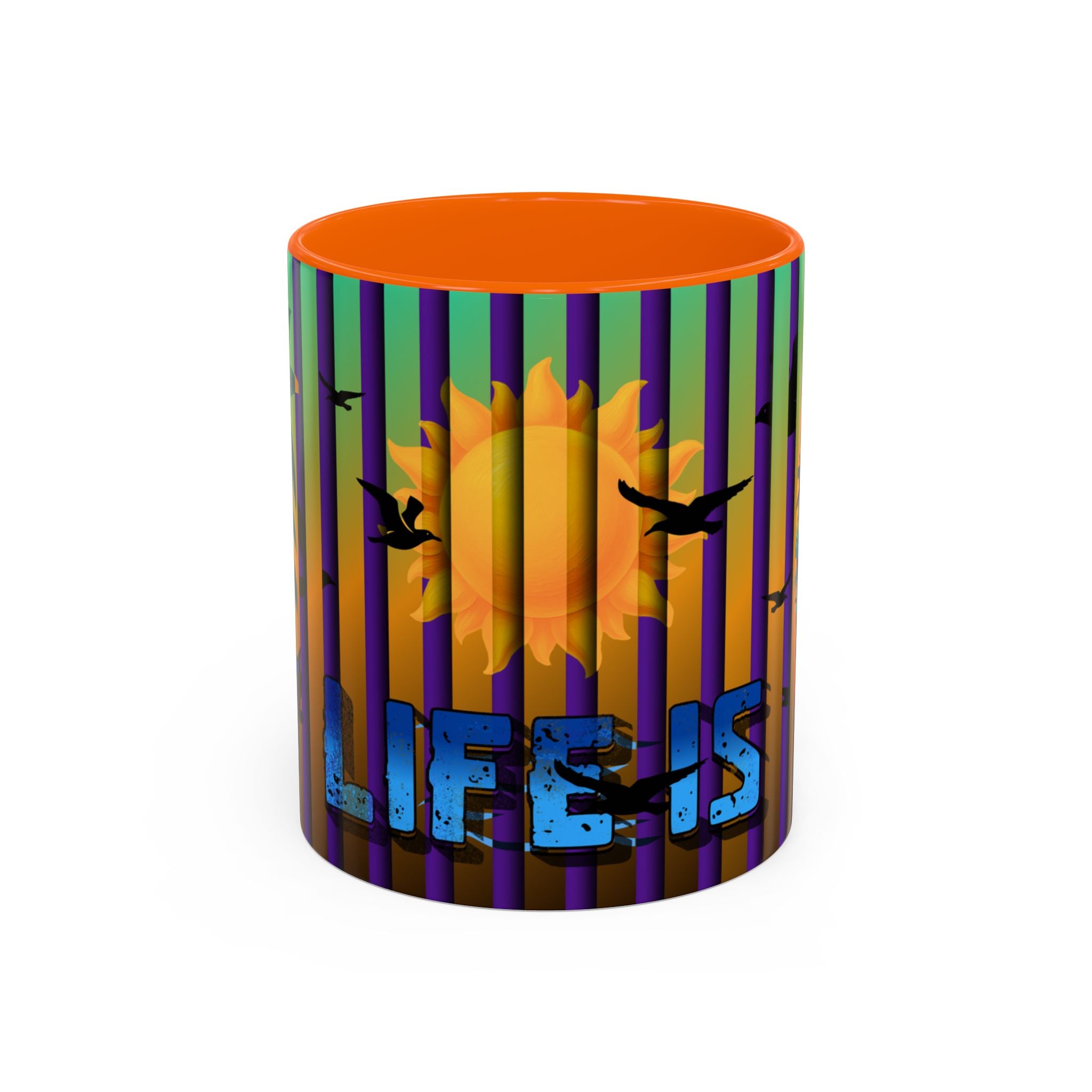 Surfing Life Coffee Mug — Colorful Sun & Surfboard Accent Mug (11/15oz)
