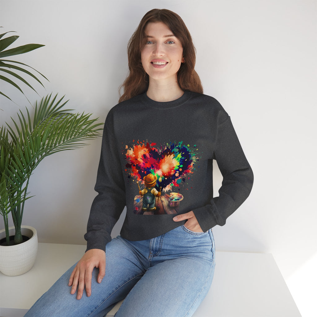 Paint Heart Crewneck Sweatshirt — Artist Painting Colorful Heart Design