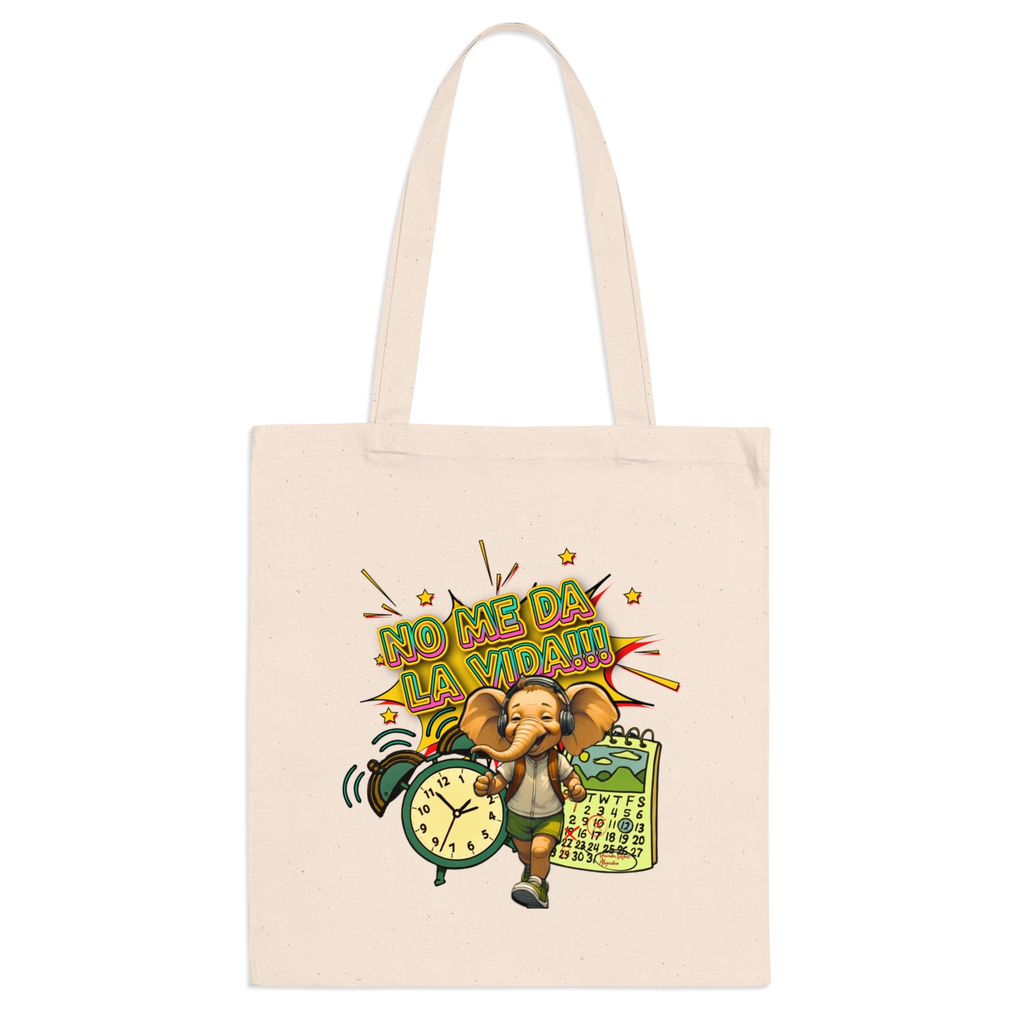 No Me Da La Vida Elephant Tote Bag – Funny Spanish Alarm Clock Design