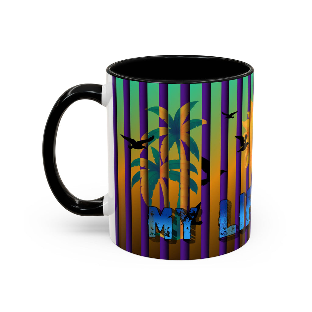 Surfing Life Coffee Mug — Colorful Sun & Surfboard Accent Mug (11/15oz)