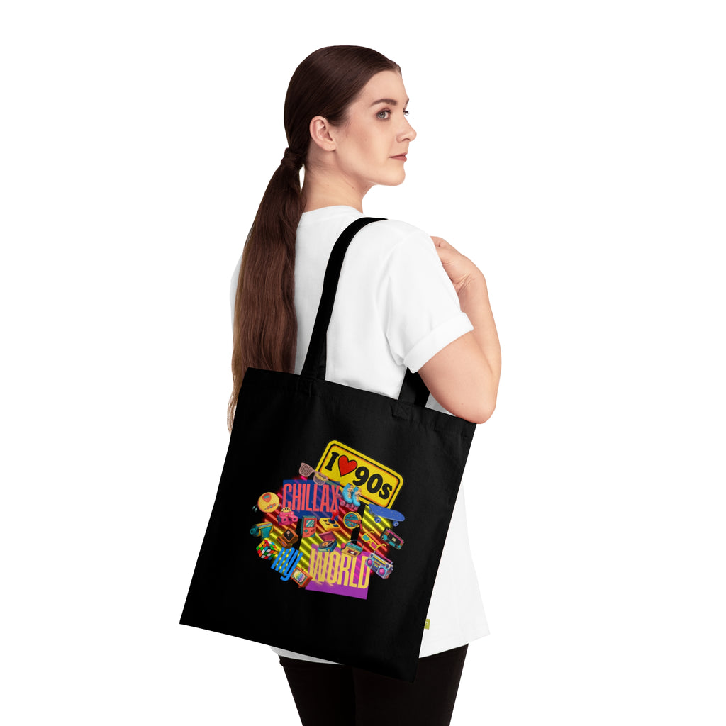 Tote Bag — Colorful "Create Your World" Retro Graphic Organic Tote