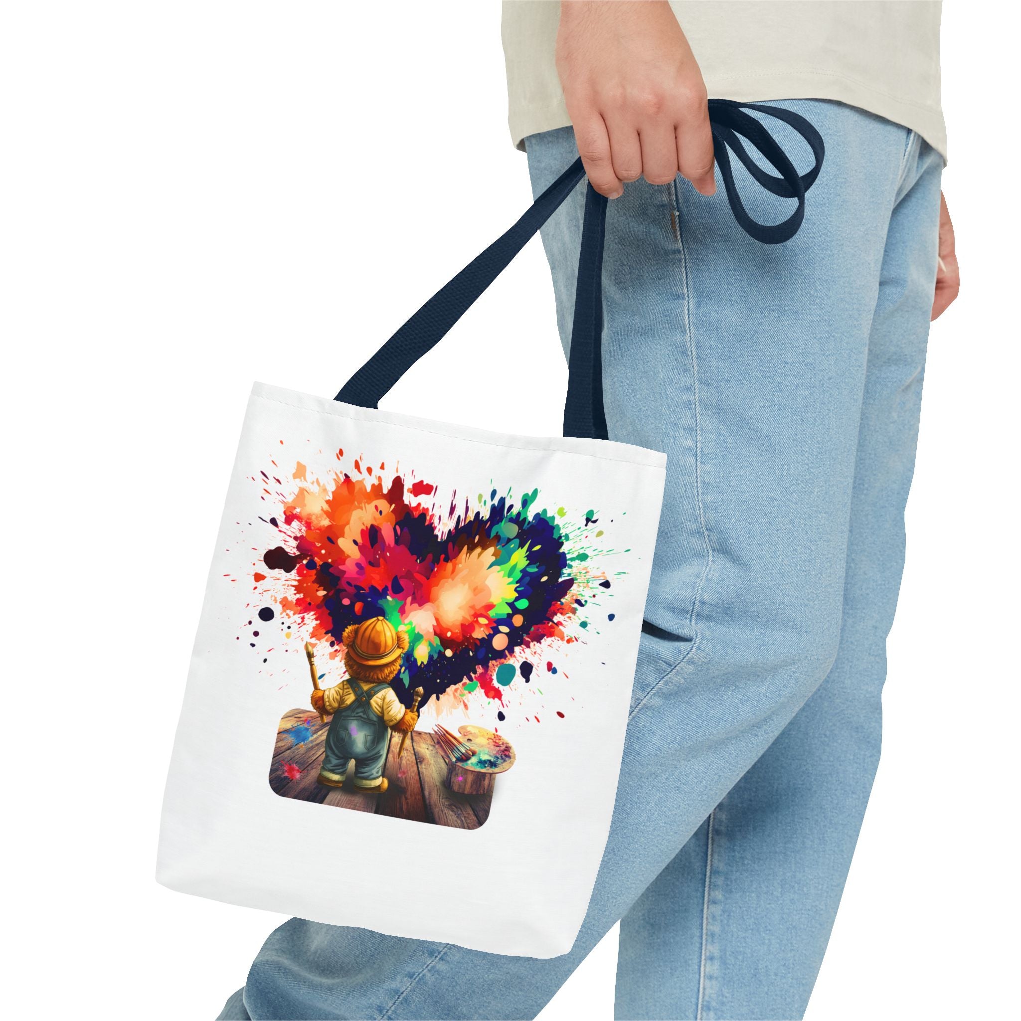 Artist Kid Paint Heart Tote Bag – Colorful Heart Splash All-Over Print Tote