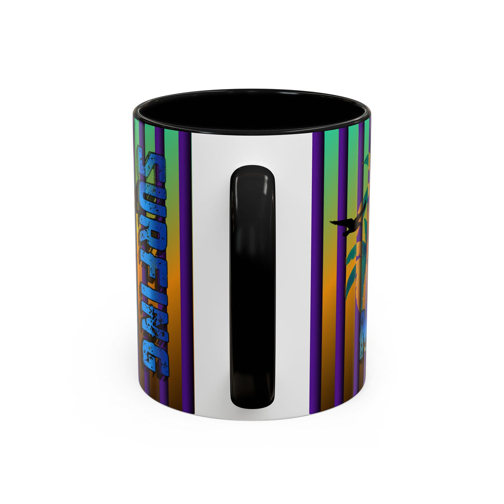Surfing Life Coffee Mug — Colorful Sun & Surfboard Accent Mug (11/15oz)