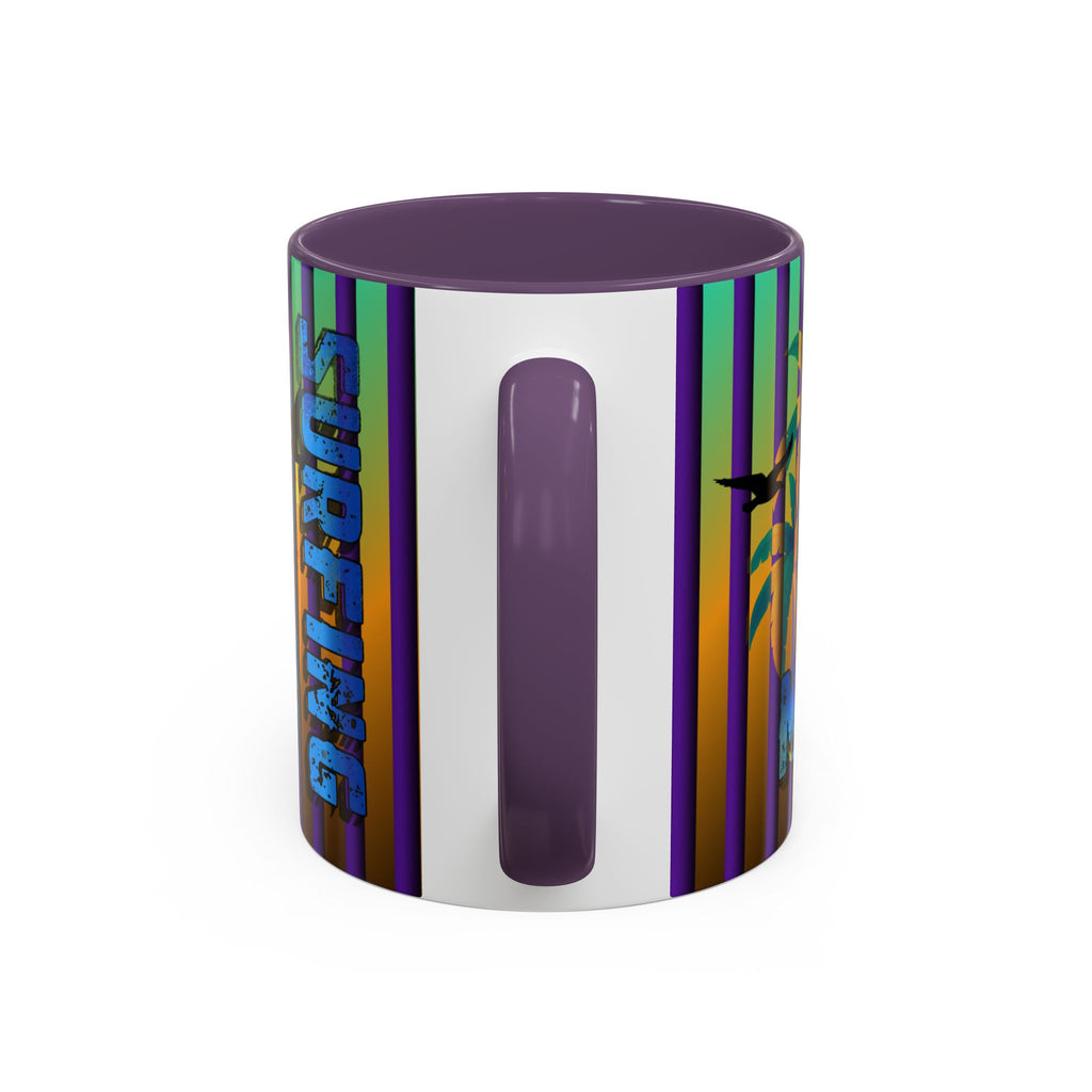 Surfing Life Coffee Mug — Colorful Sun & Surfboard Accent Mug (11/15oz)