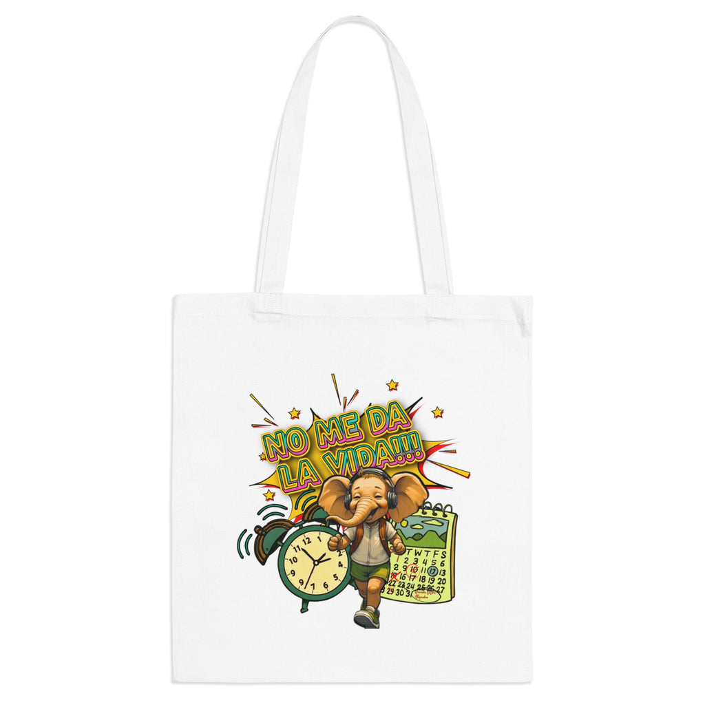 No Me Da La Vida Elephant Tote Bag – Funny Spanish Alarm Clock Design